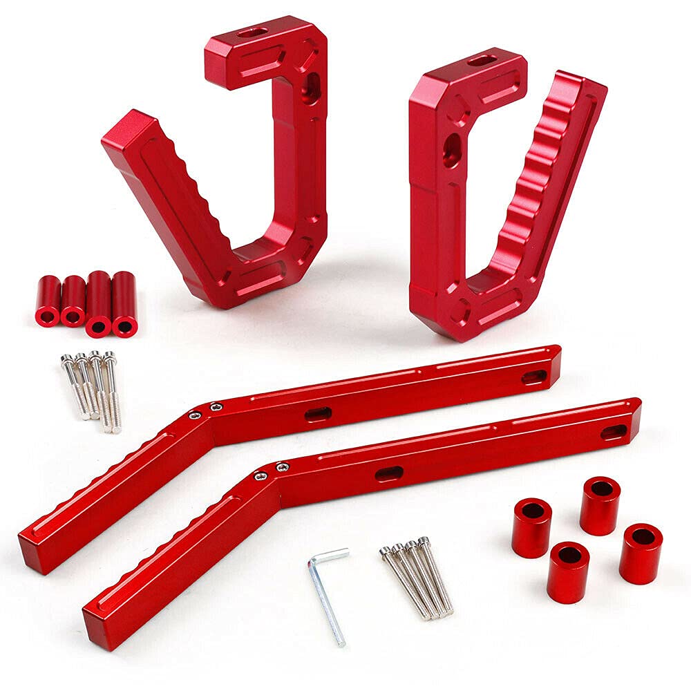 **2007-2018 Jeep Wrangler JK Aluminum Front & Rear Grab Handles Kit (Red/Silver) - Heavy-Duty Off-Road Assist for Climbing & Exiting**    *(Use Case: Perfect for off-road adventures, daily driving, and assisting passengers when entering/exiting your Jeep Wrangler JK.)*