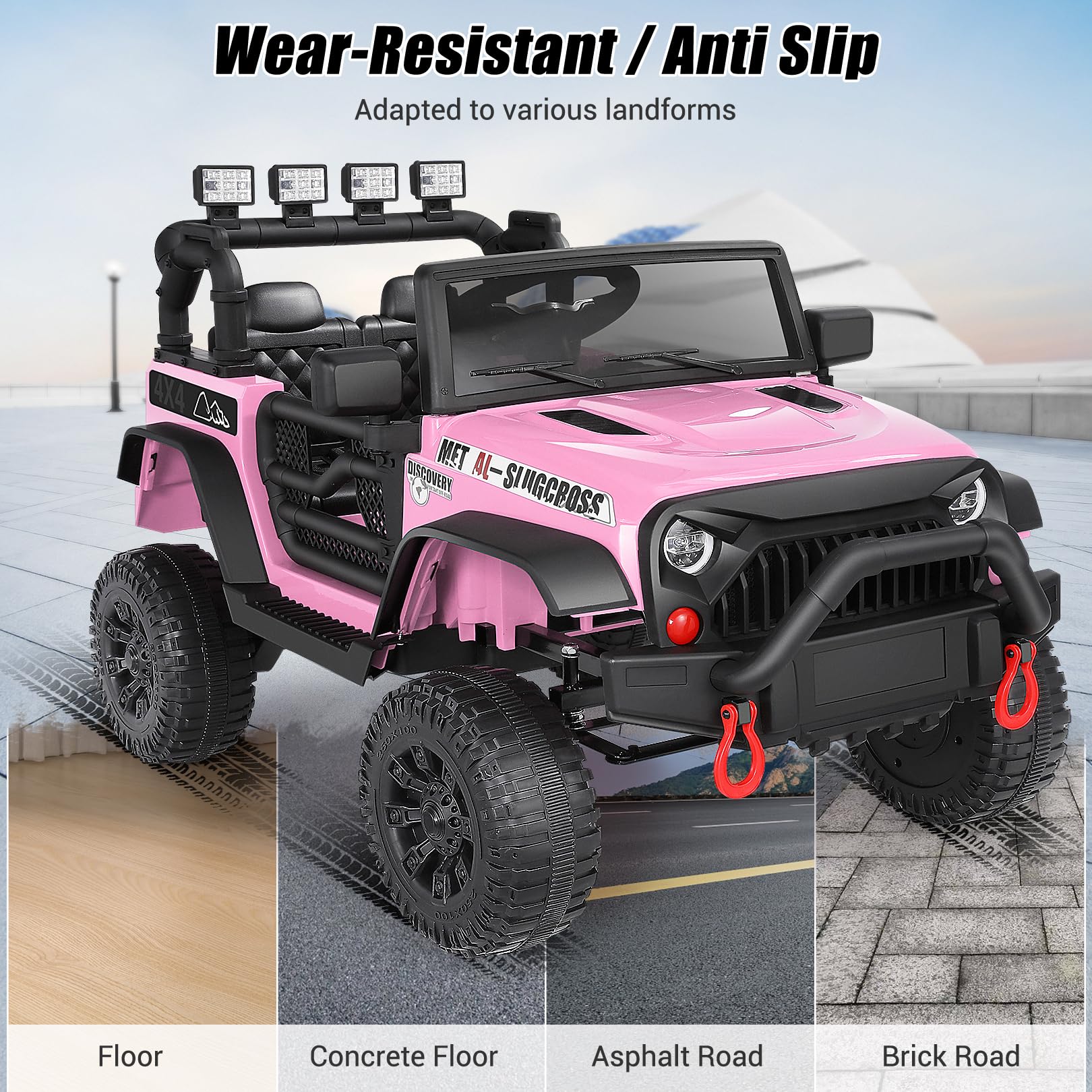 Hikole 12V Kids Electric Ride-On SUV with Remote Control - Battery Powered Toddler Car, 3 Speed Adjustable, Shock Absorption, Bluetooth Music & LED Lights - Perfect Birthday Gift (Hot Pink) - Indoor & Outdoor Play for Boys & Girls Ages 2-5 Years