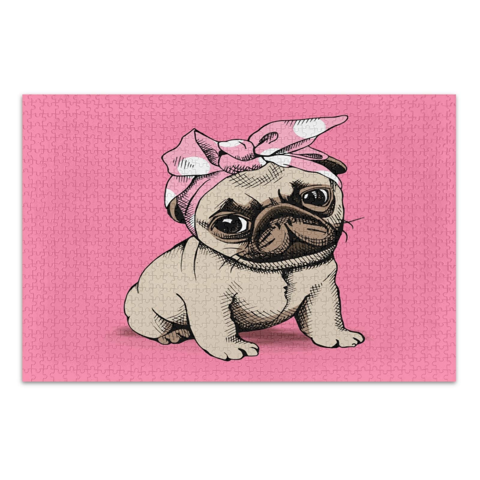 500-Piece Pug Puzzle for Adults - Pink Headband Pug Landscape Jigsaw Puzzle, Fun Family Game & Home Decor | Upgraded Version | Perfect for Relaxation, Stress Relief & Living Room Wall Art