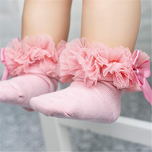Baby Girl Socks 0-2 Years - Lace Bowknot Cotton Socks for Newborns & Toddlers - Perfect for Daily Wear & Special Occasions
