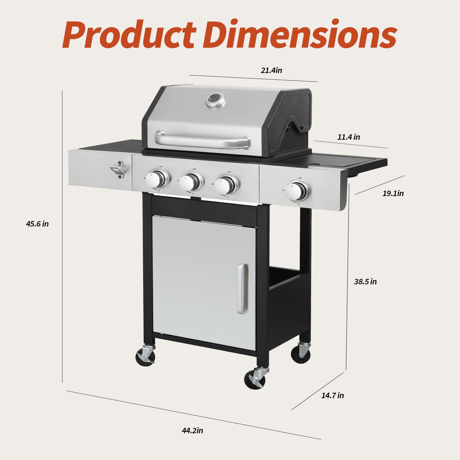 3-Burner Stainless Steel Propane Gas Grill with Side Burner & Thermometer - 37,230 BTU Outdoor BBQ Grill for Backyard, Patio, Camping & Picnics | Perfect for Grilling Burgers, Steaks & Vegetables