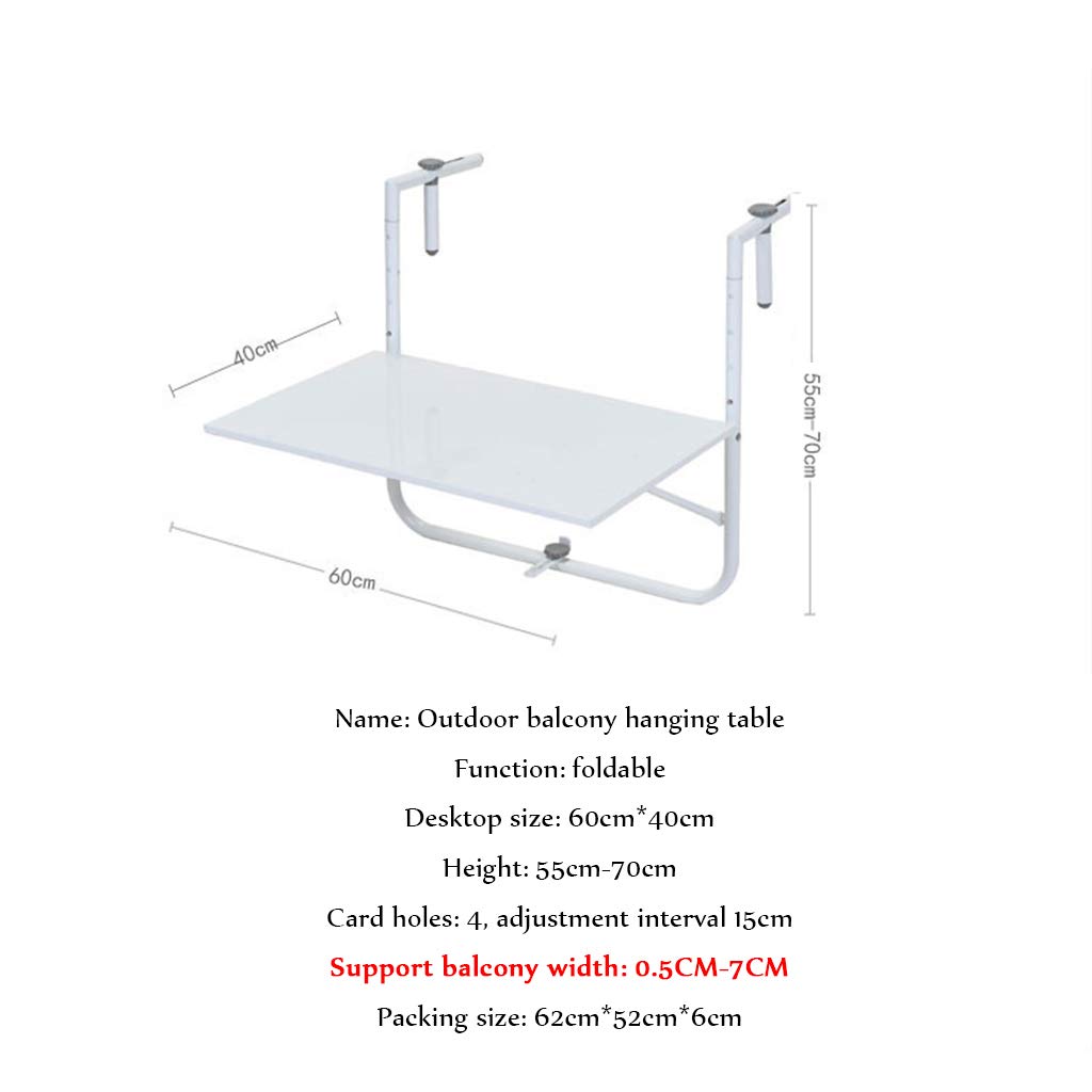 Foldable Outdoor Balcony Hanging Table - Adjustable Folding Deck Table for Patio Railing, Garden & Small Space Dining - Fits Railings from 0.5cm - Perfect for Coffee, Breakfast & Relaxing on Your Balcony or Deck