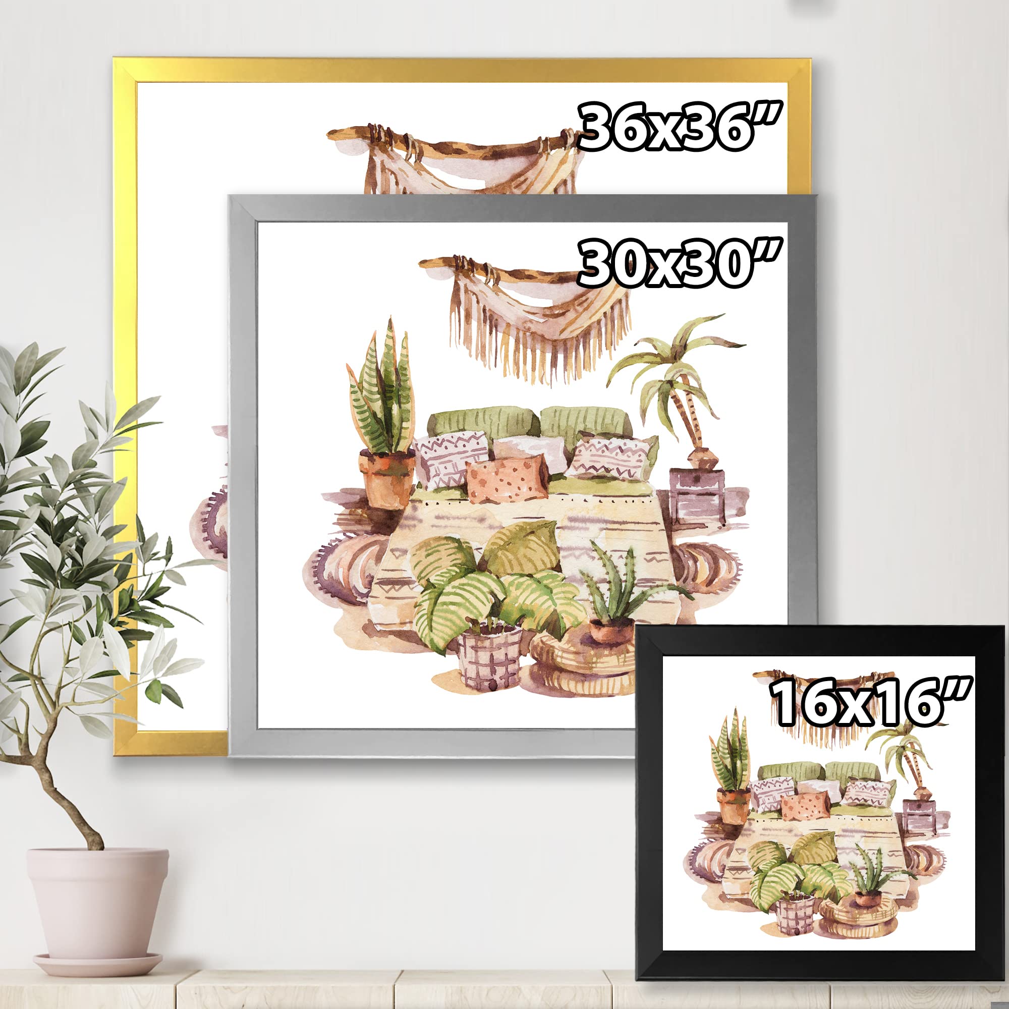 DesignQ Indoor House Plants Urban Jungle IV Traditional Framed Wall Art - Botanical Home Decor for Living Room, Bedroom & Office