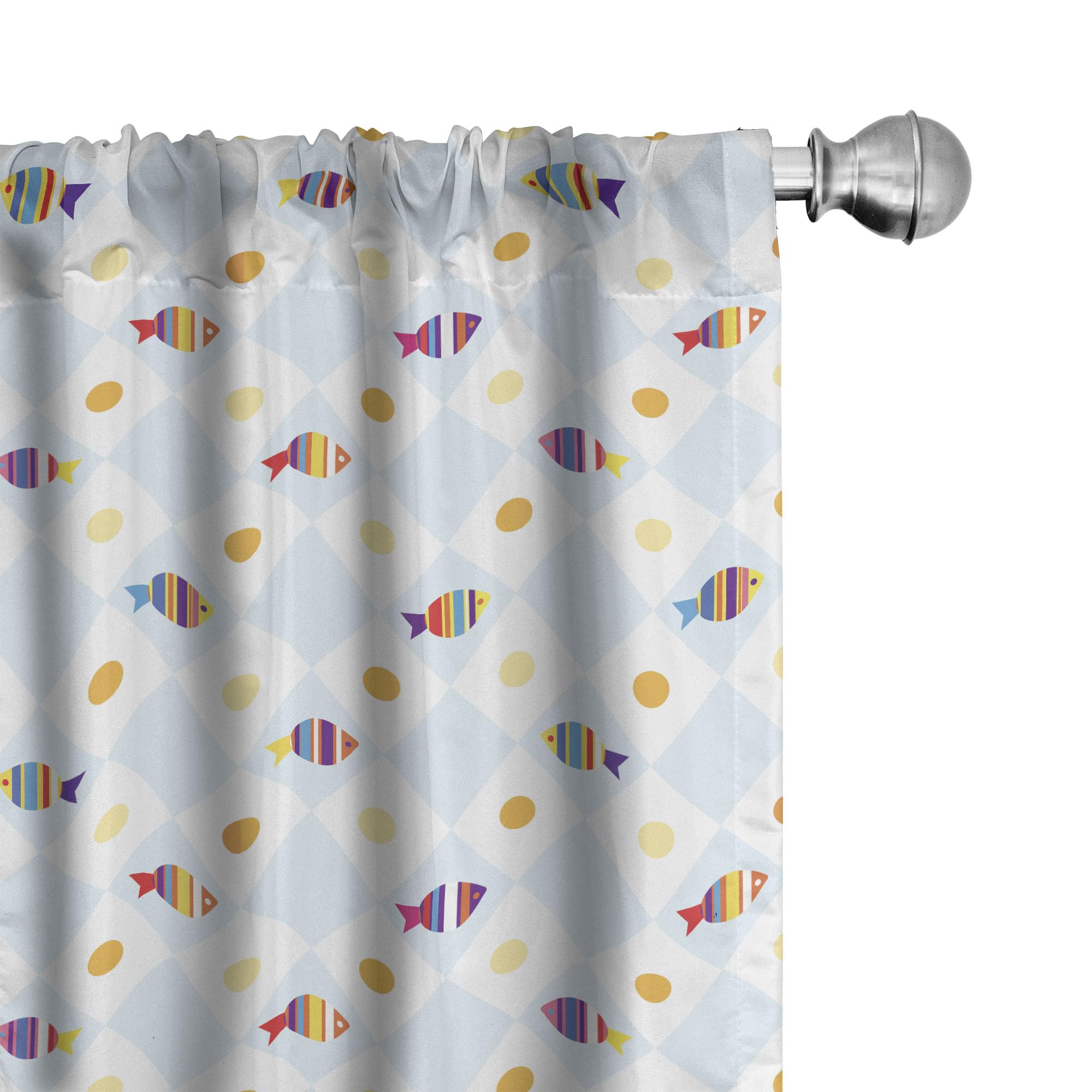 Ambesonne Aquarium Themed Cartoon Curtains - Fish Print with Geometric Spots & Lines, 2 Panel Set (28