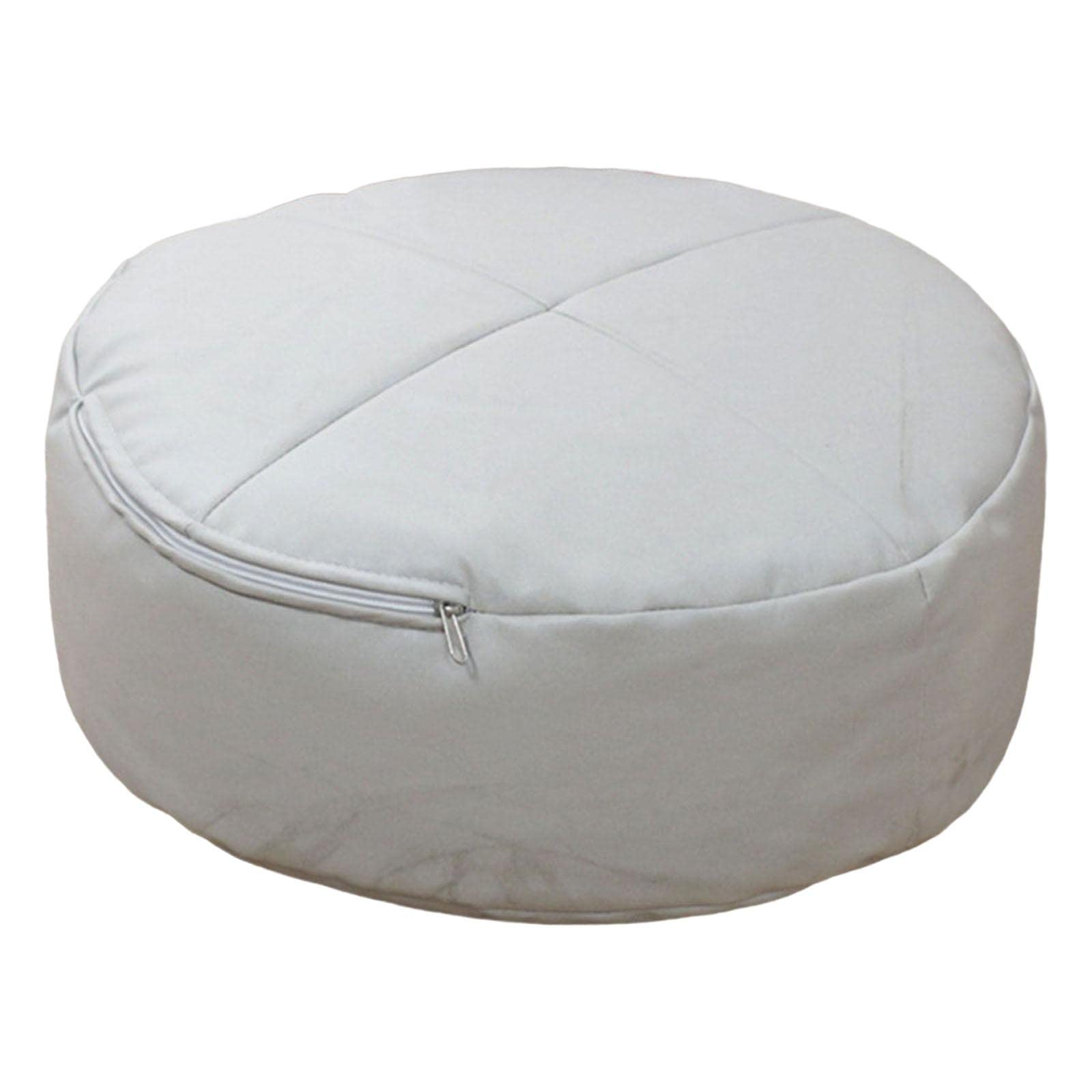 Japanese Style Round Pouf Ottoman Foot Rest with Side Handle & Zipper Closure - Soft Thick Futon Floor Seat for Living Room, Pier, or Lazy Lounging - White