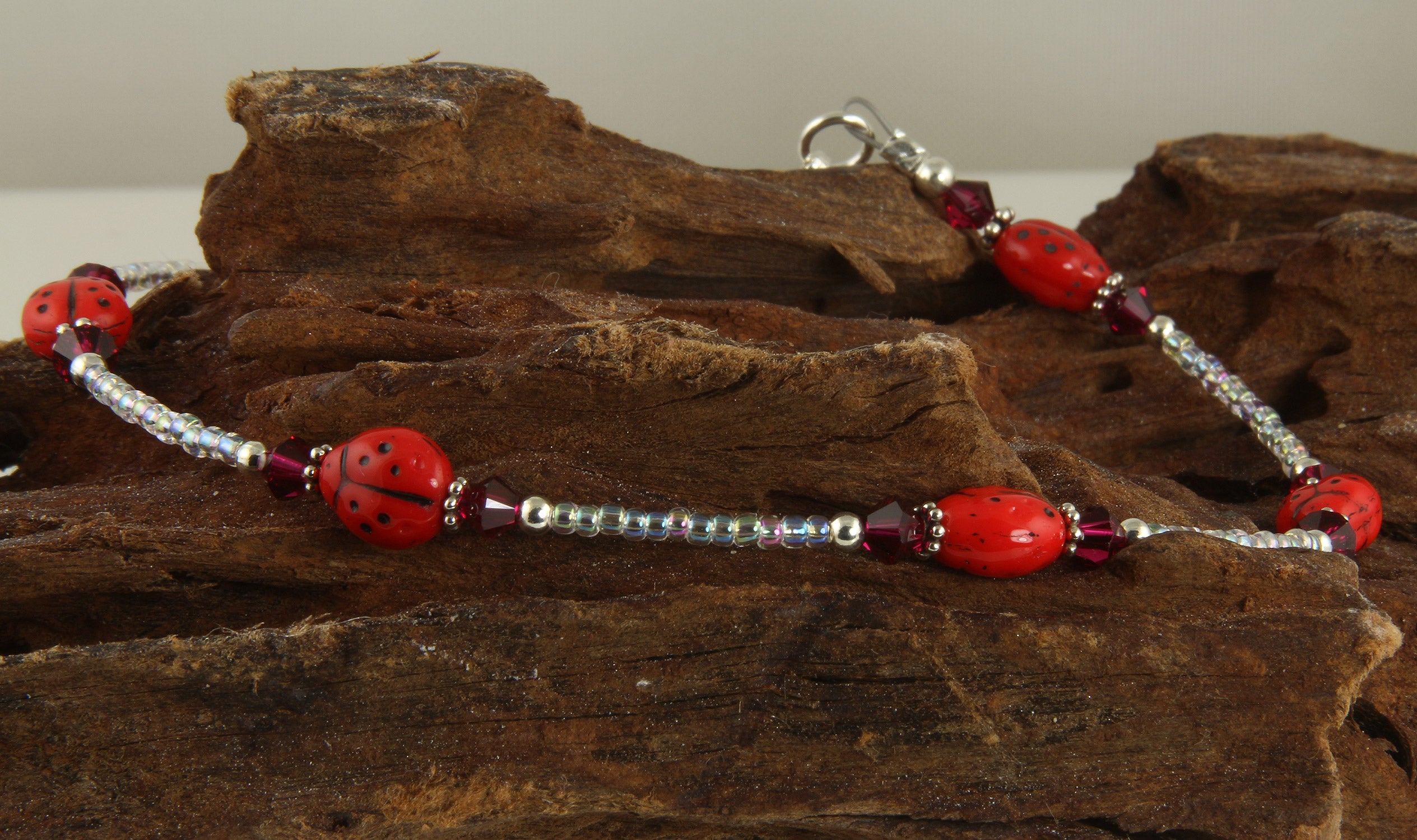 Ruby Red Ladybug Beaded Anklet - Elegant Handmade Ankle Bracelet for Women | Perfect for Summer, Beach, Boho Fashion & Gift Giving