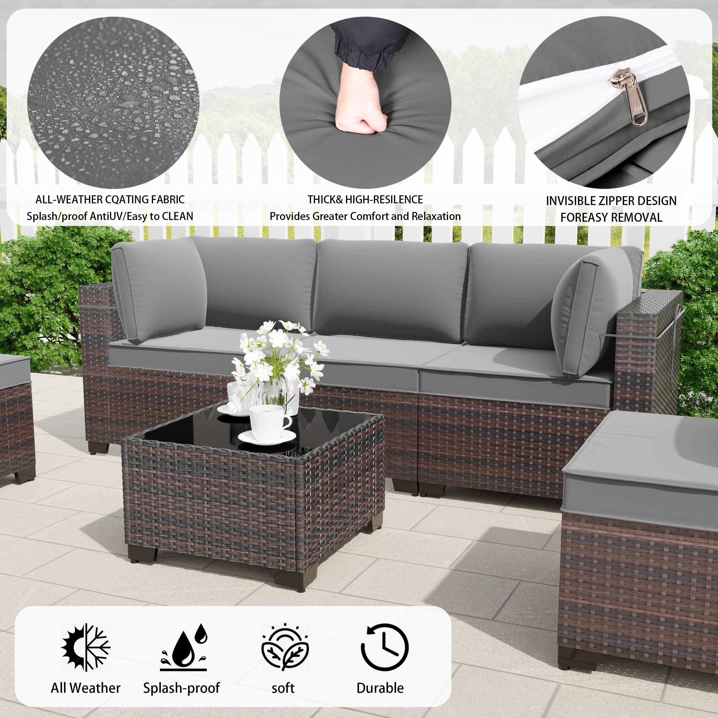 13-Piece Outdoor Patio Furniture Set with Propane Fire Pit Table - Grey Patio Sectional Sofa Conversation Set w/ ETL-Approved 43