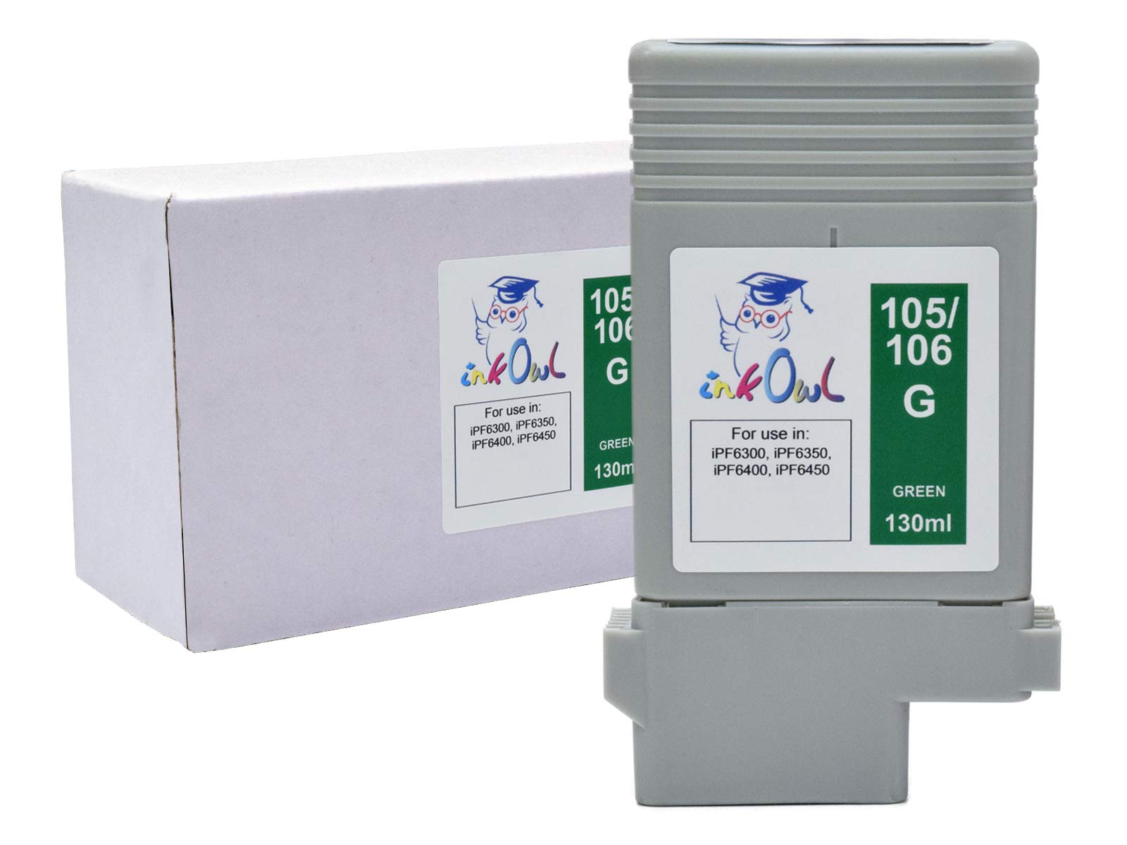 InkOwl Compatible Green Ink Cartridge Replacement for Canon PFI-105G PFI-106G (130ml) - Works with iPF6300 iPF6350 iPF6400 iPF6450 Printers - Ideal for Large Format Printing, Photo Printing & Office Use