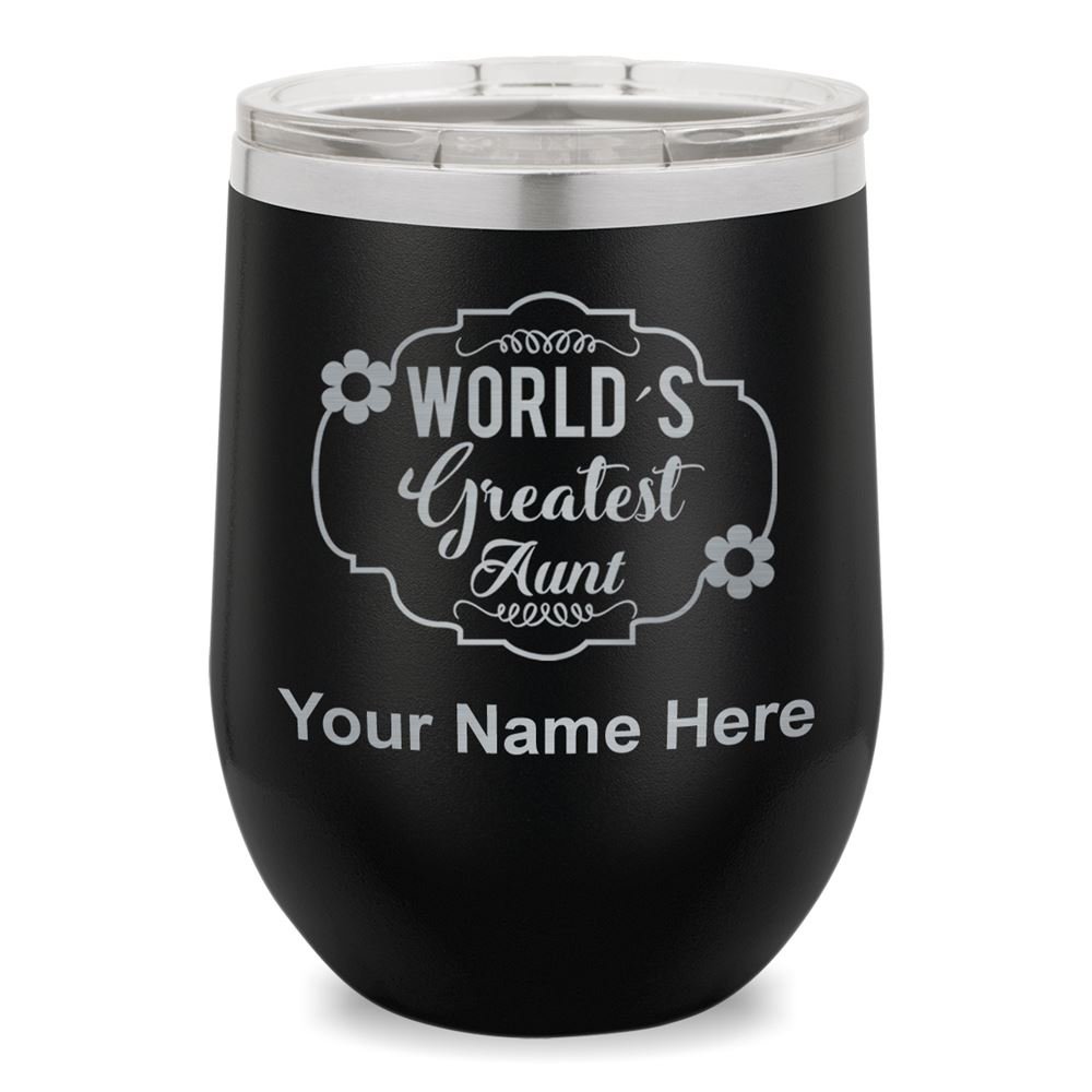 LaserGram Double Wall Insulated Stainless Steel Wine Tumbler with Personalized Engraving - Perfect Gift for Aunt, Birthday, Anniversary & Holidays (Black) - Ideal for Wine Lovers, Outdoor Picnics & Home Entertaining