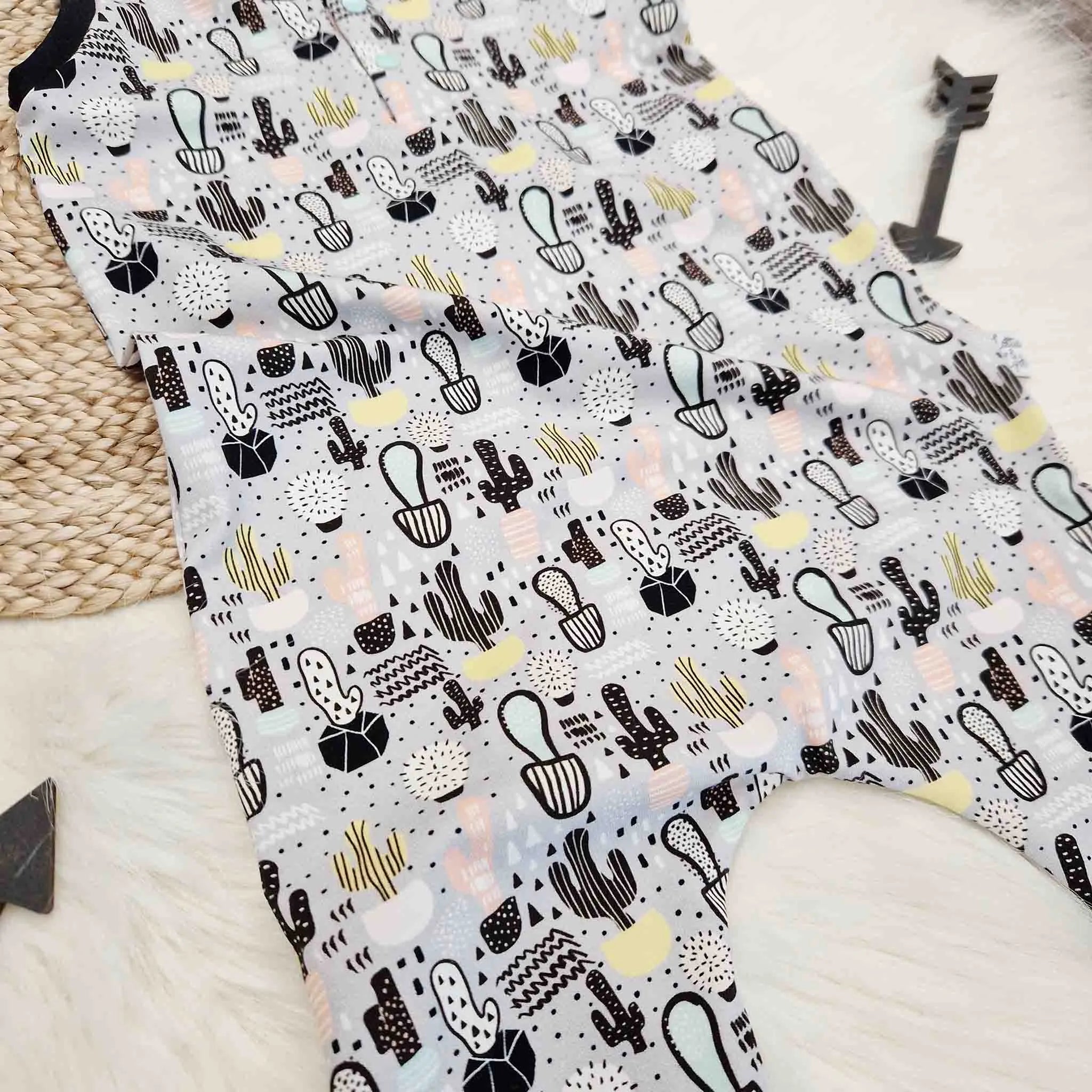 Arizona Unisex Denim Overall Romper with Cactus Print - Casual Jumpsuit for Men & Women | Perfect for Outdoor Adventures, Music Festivals & Boho Style