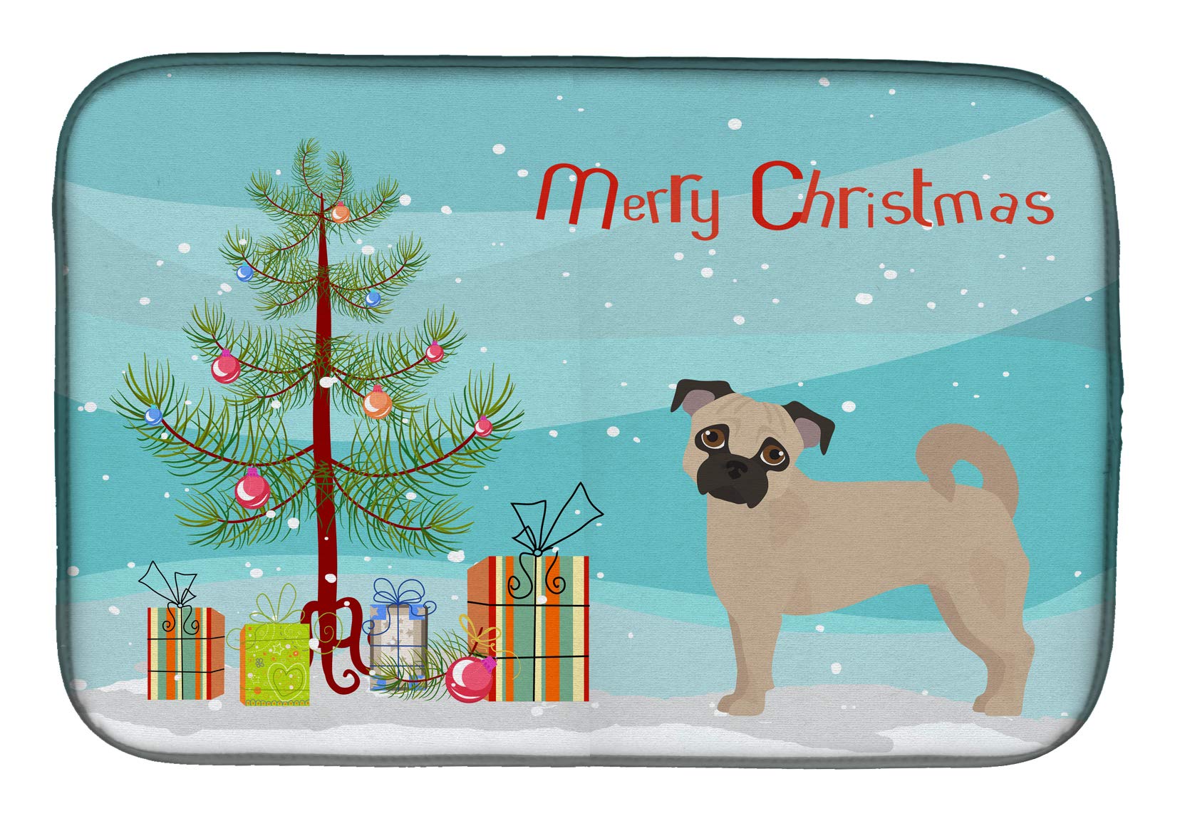 Fawn Chug Christmas Tree Dish Drying Mat - Absorbent Kitchen Counter Pad (14x21