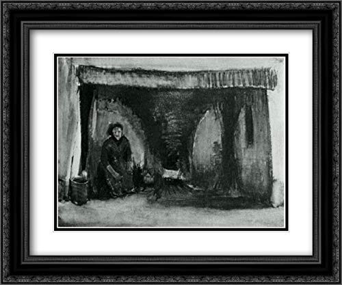 Vincent van Gogh Woman By The Fireplace Art Print - 24x20 Black Ornate Framed Double Matted Museum Quality Wall Decor for Living Room, Bedroom & Office