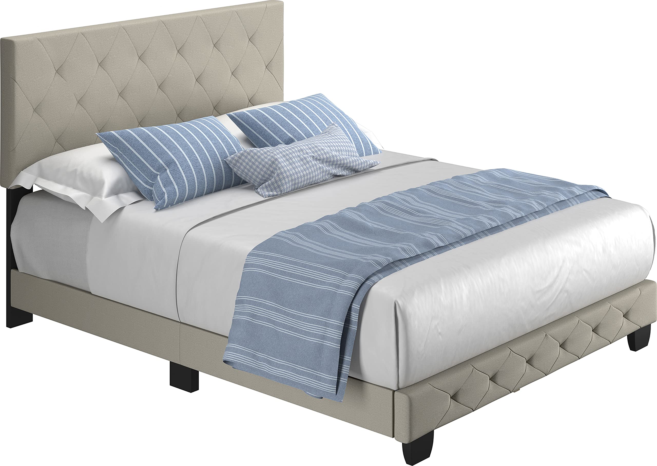 Boyd Sleep Chloe Queen Size Platform Bed Frame - Off White Linen Upholstered, Adjustable Headboard, No Box Spring Needed | Easy Assembly, Quiet & Sturdy Mattress Support | Perfect for Master Bedrooms, Guest Rooms & Modern Apartments