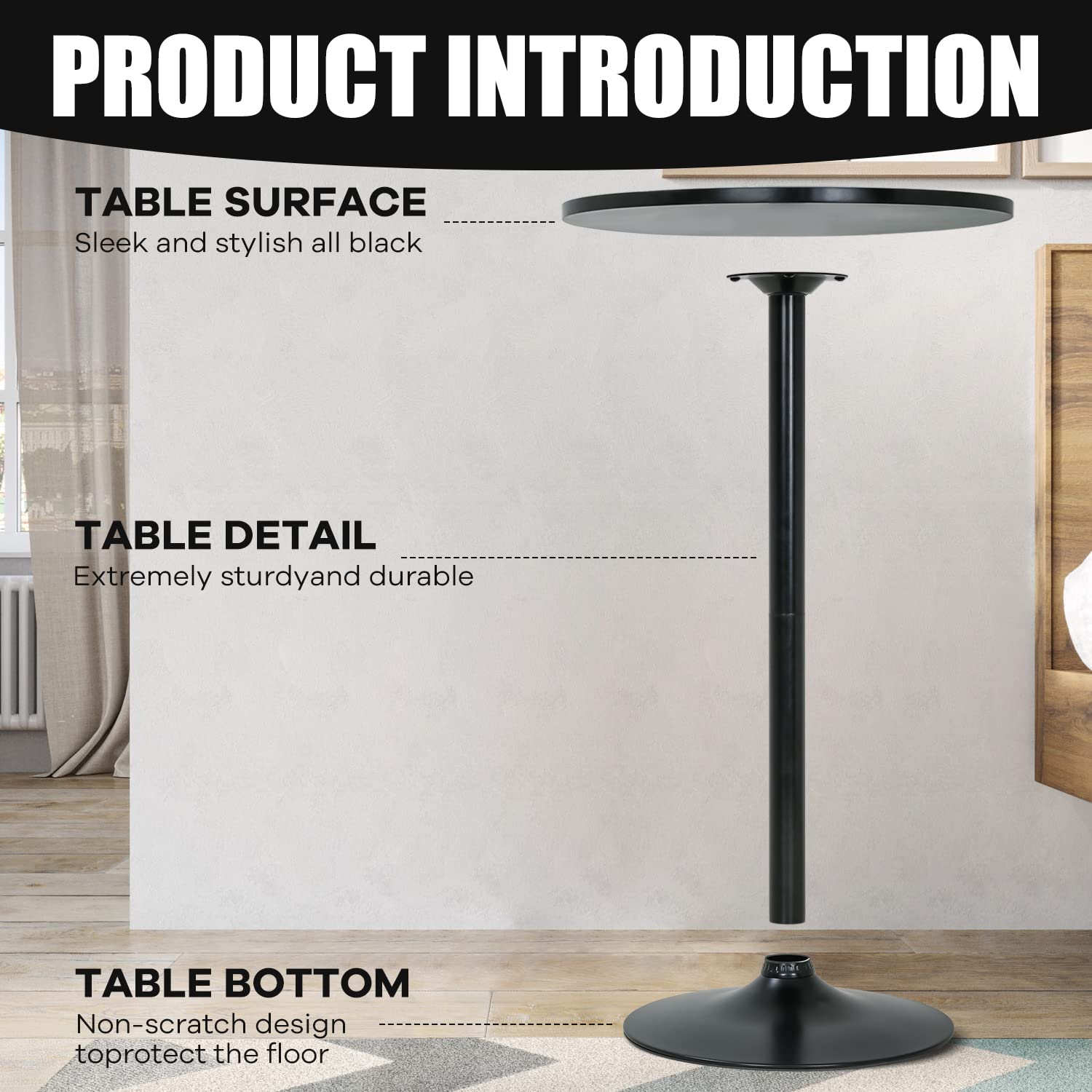 Modern Hydraulic Round Pub Table - Adjustable Height Kitchen Dining Table for Home, Bar Top Tall Table, Perfect for Small Spaces and Entertaining