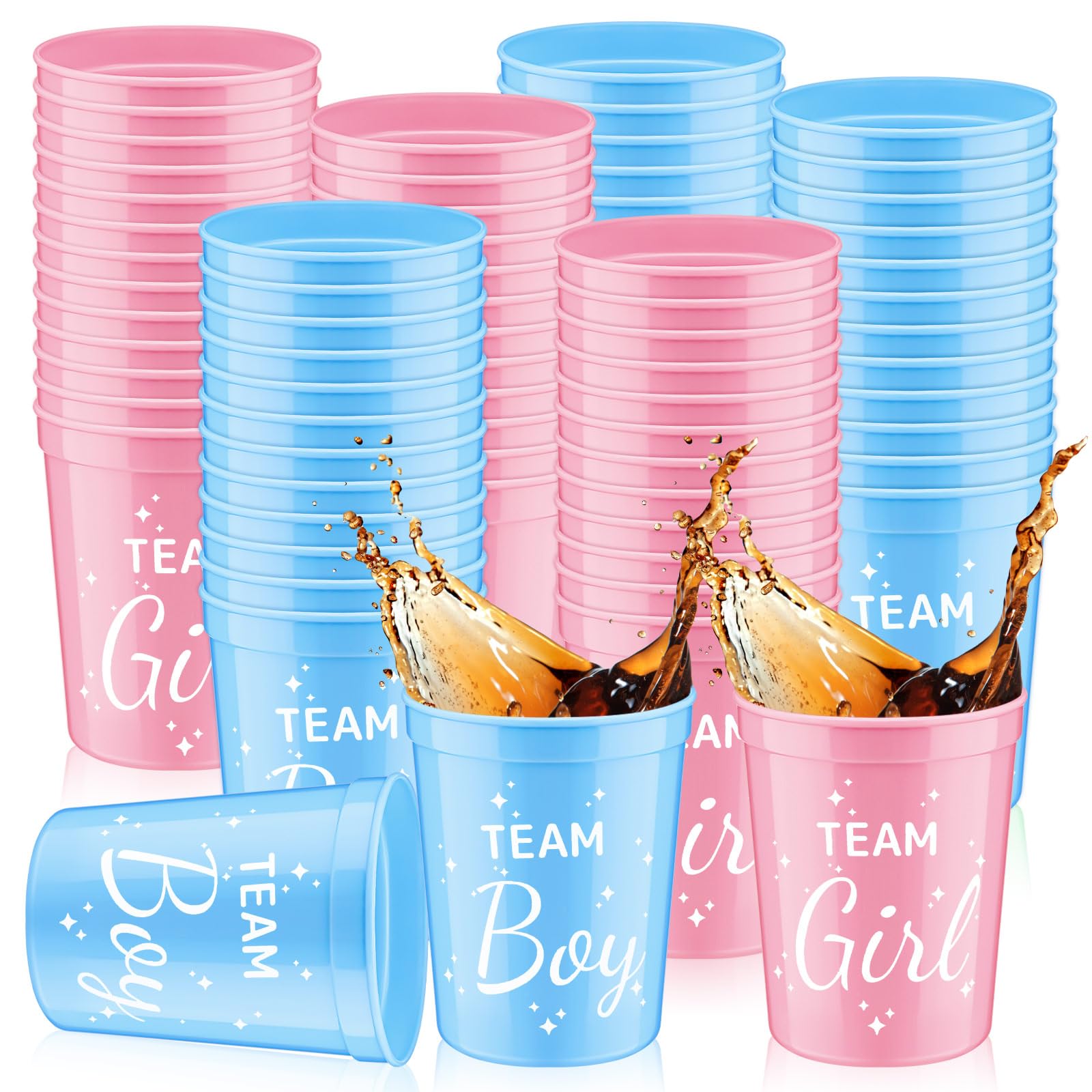 48 Pcs 16oz Gender Reveal Party Cups - Team Boy & Girl Plastic Drinking Cups for Baby Shower, Pink & Blue Beverage Containers - Perfect for Gender Reveal Parties, Baby Showers & Celebrations