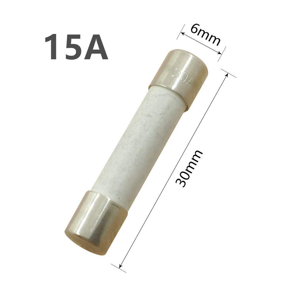 10-Pack 15 Amp Slow-Blow Time Delay Ceramic Fuses 6x30mm - Perfect for Electronics, Appliances, and Power Supply Protection