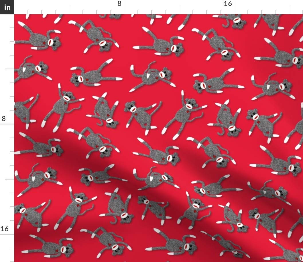 Whimsical Monkey Red Party Teal Heart Playful Animals Printed Petal Signature Cotton Fabric - Fat Quarter for Sewing, Quilting, Apparel & Home Decor | Perfect for DIY Crafts, Baby Clothes & Party Decorations