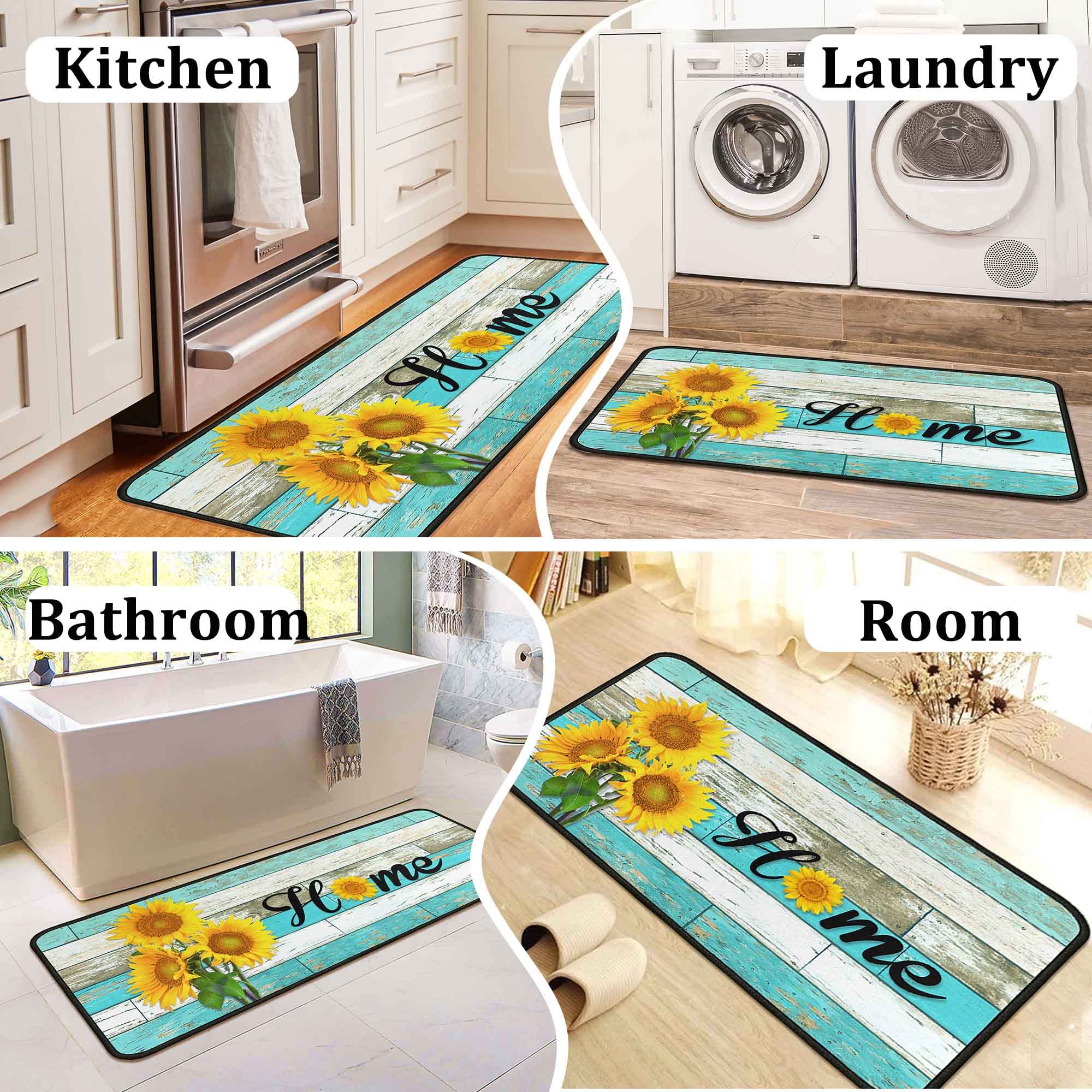 Premium Non-Slip Teal Kitchen Rugs Set of 2 - Washable Floor Mats with Anti-Skid Backing - 17x47.2 & 17x30 Inch Home Decor Runner for Kitchen, Entryway, and Laundry Room - Perfect for High Traffic Areas and Spill Protection