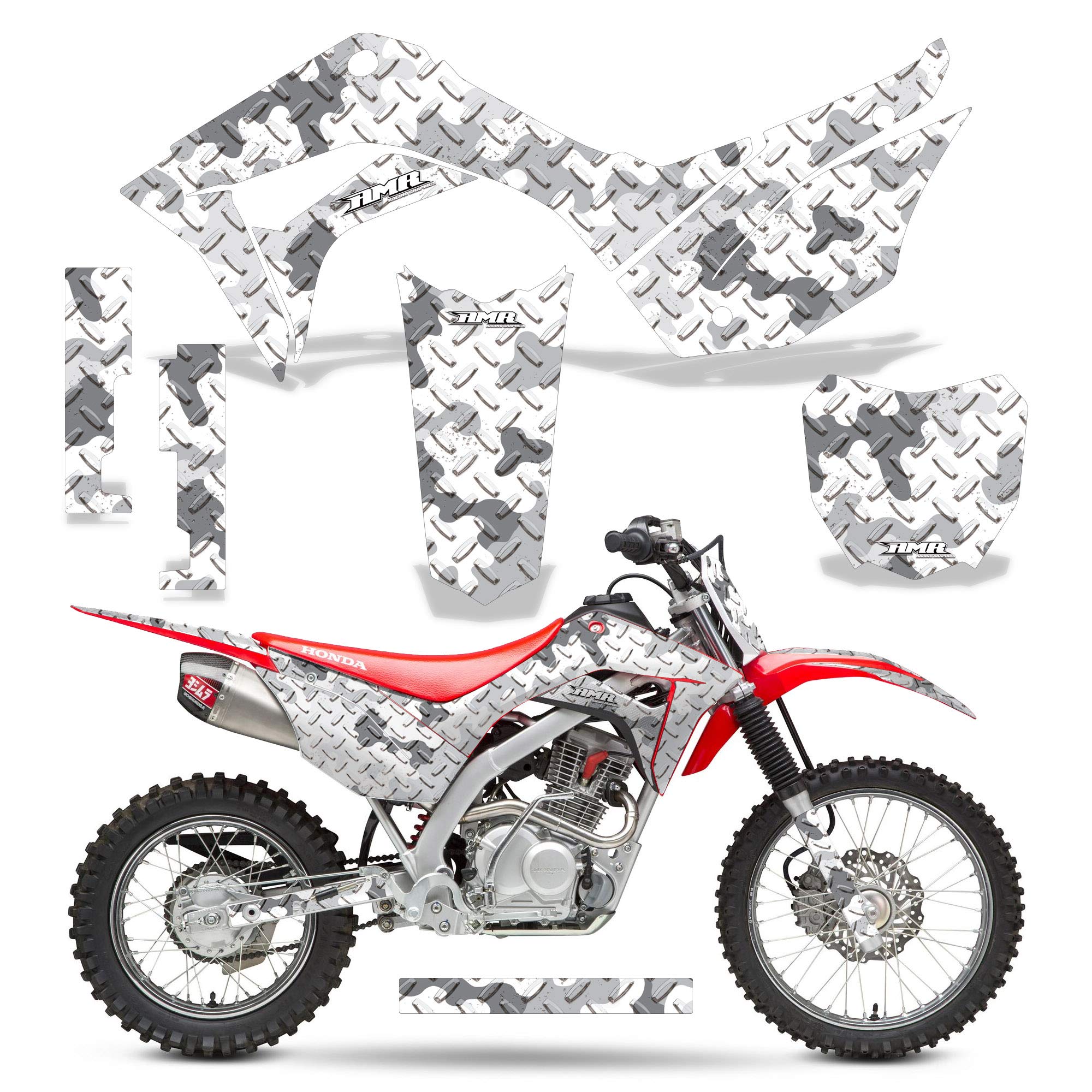AMR Racing MX Dirt Bike Graphics Kit - Sticker Decal & Number Plates for Honda CRF125F (2019-2020) | Camo White Design | Off-Road Motocross Customization