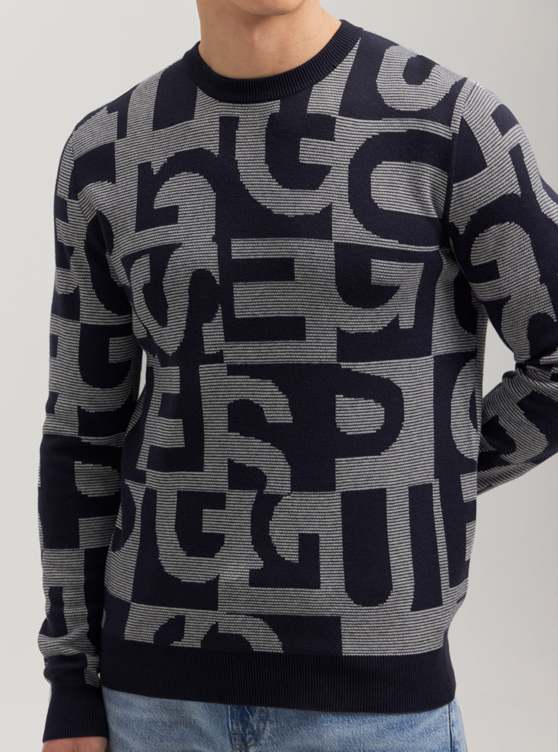 Eco-Friendly Blue Denny Logo Knit Jumper for Women - Soft Cotton Pullover Sweater for Casual Wear & Fall Fashion