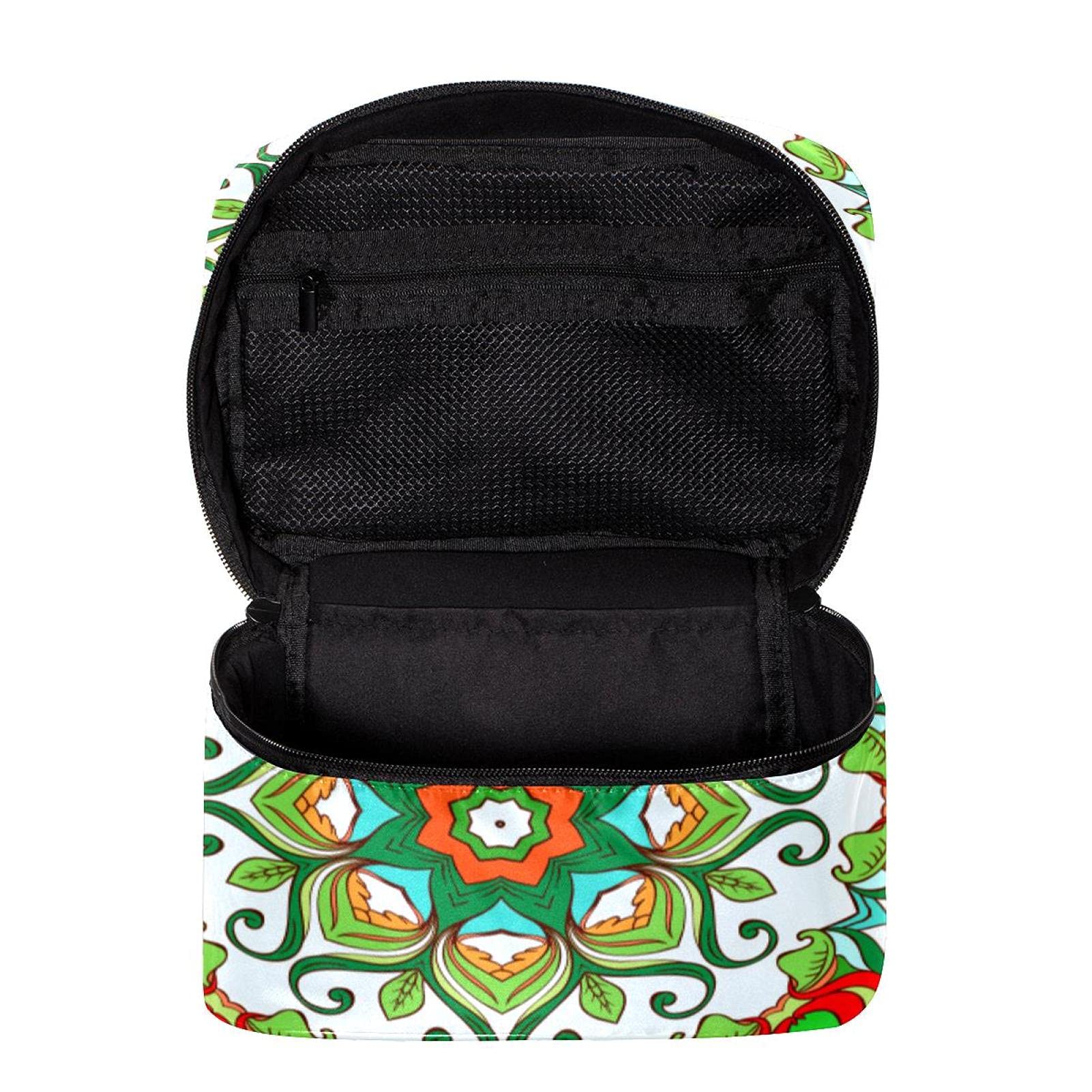Trippy Green Mandala Floral Travel Makeup Bag - Large Cosmetic Organizer with Zipper for Women & Girls | Perfect for Vacation, Gym, and Daily Essentials Storage
