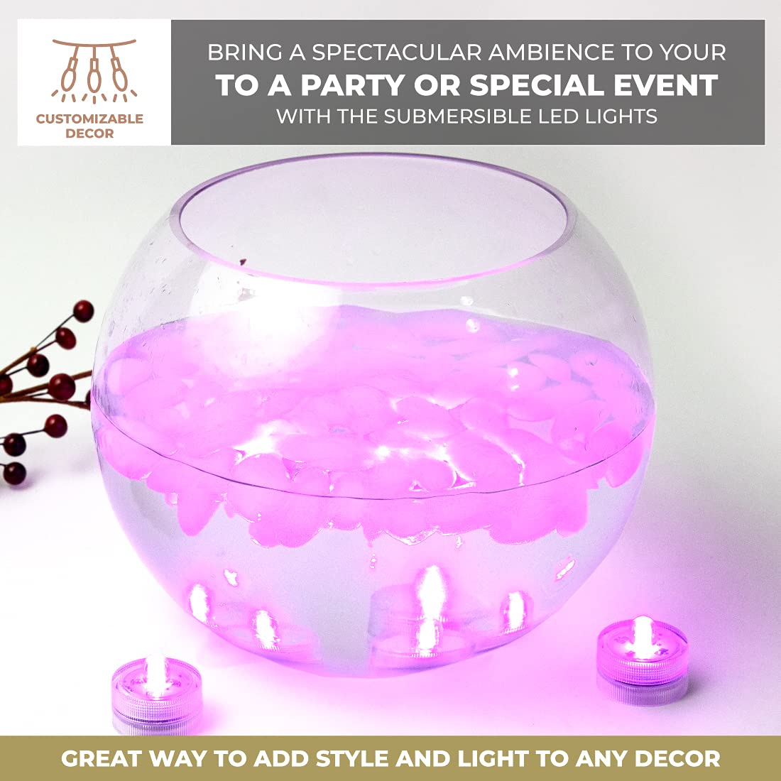 LumaBase 68512 Waterproof Submersible LED Lights - Pink, Ideal for Pools, Fountains & Outdoor Decor