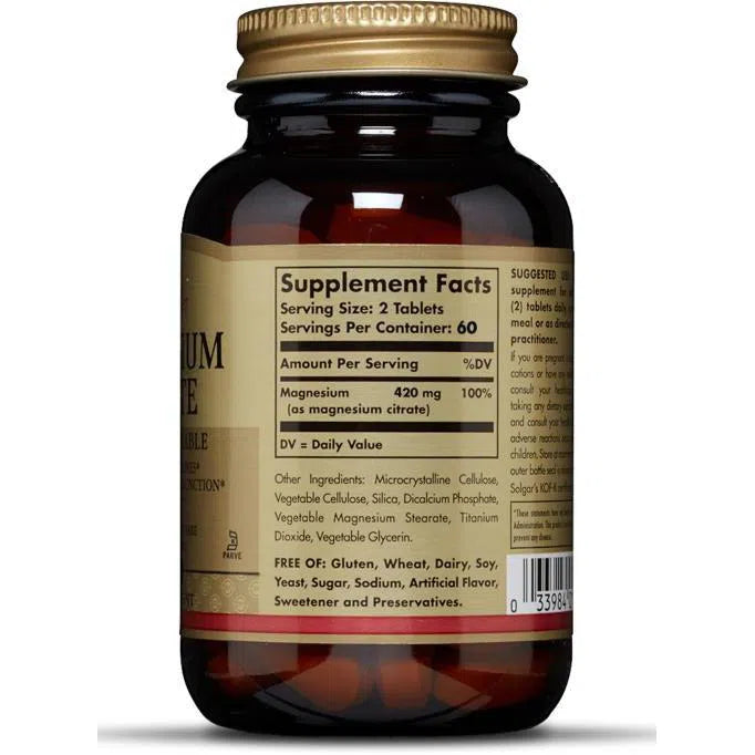 Solgar Magnesium Citrate Supplement 400mg - High Absorption for Muscle Relaxation, Sleep Support & Heart Health - Vegan, Non-GMO - Ideal for Athletes & Stress Relief