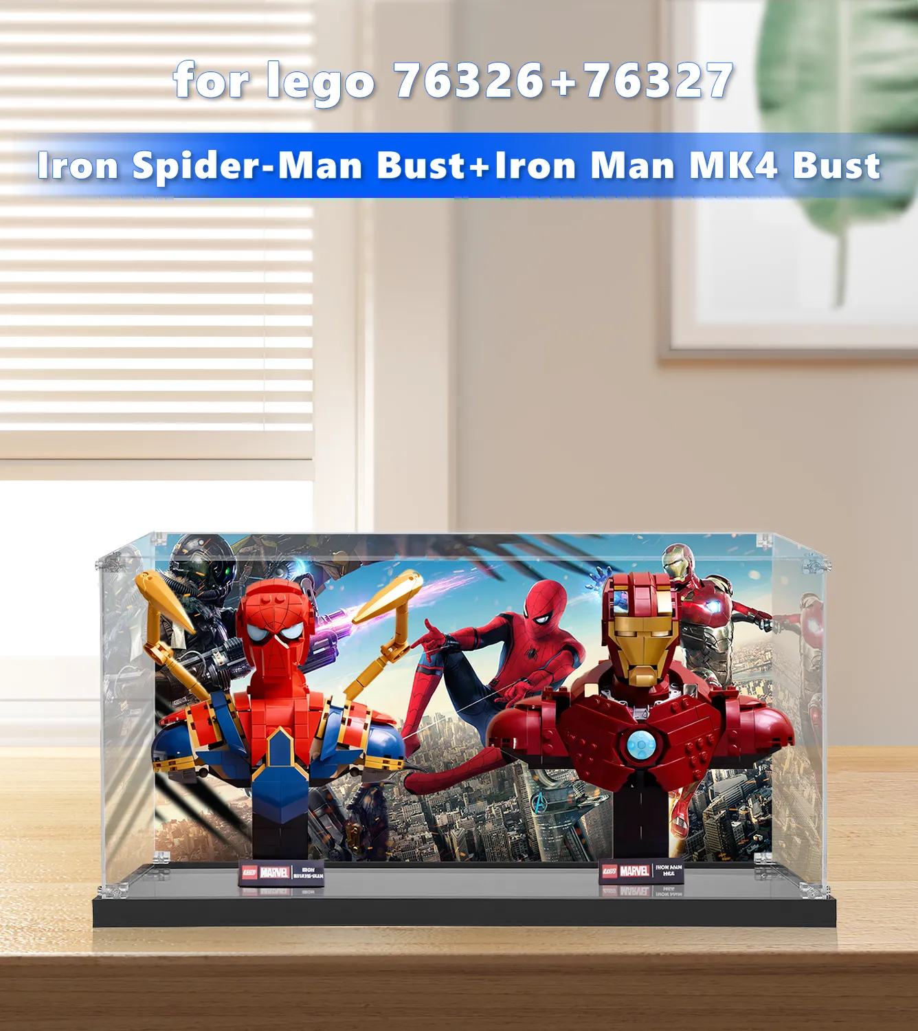 LEGO® Marvel Spider-Man 76326 & Iron Man 76327 Display Case - Protective Acrylic Showcase for Collectible Building Sets - Perfect for Home Decor, Office Display, and Gift Giving