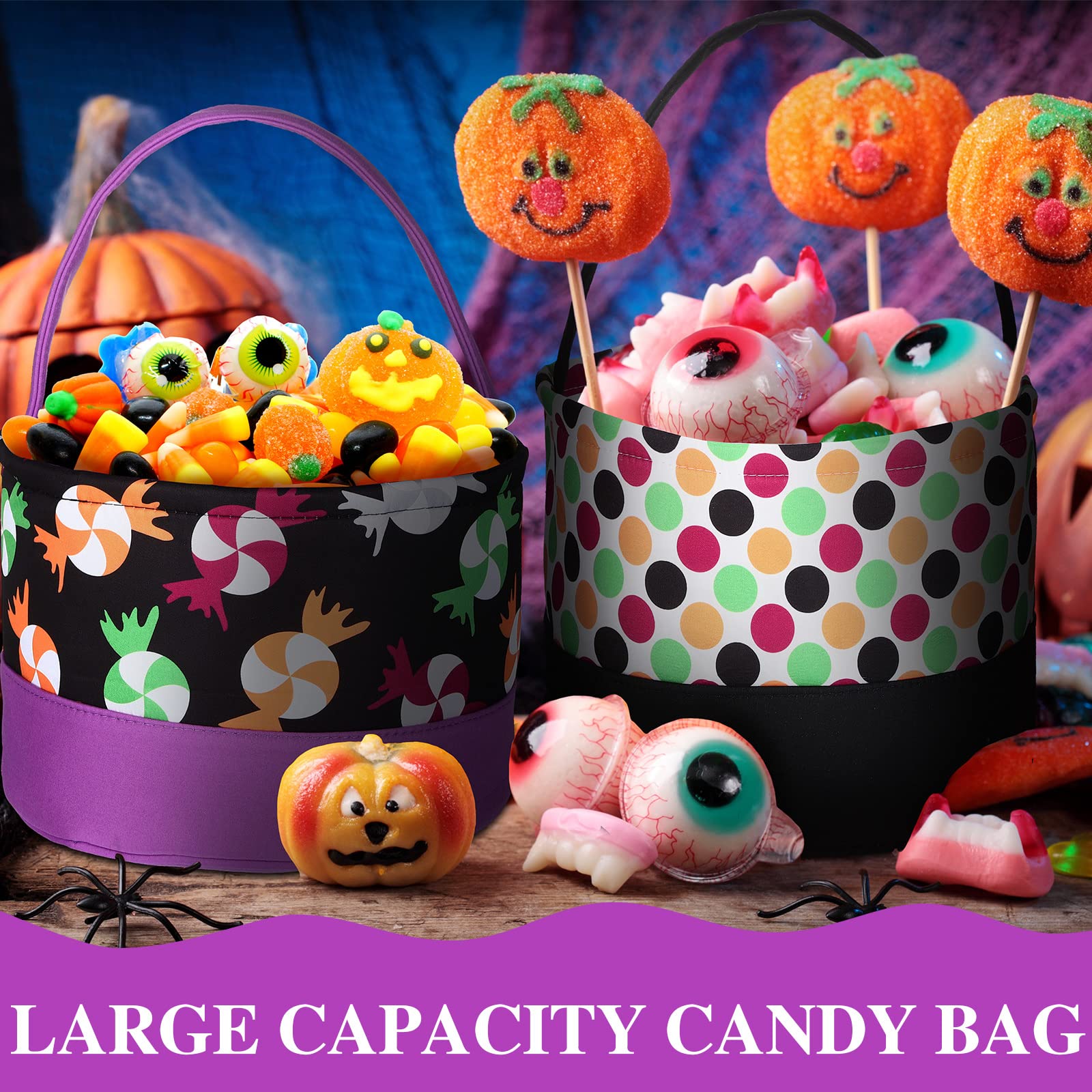 Kajaia 3-Piece Halloween Pumpkin Candy Buckets for Kids - Trick or Treat Bags, Halloween Party Favors & Goodie Baskets for Candy Collection & Festive Decorations
