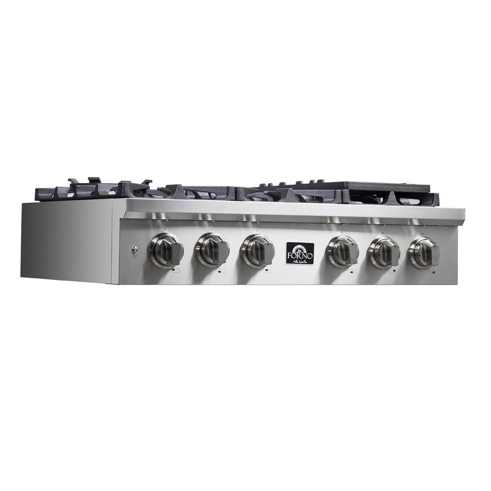 Forno Spezia 36 Inch 6 Burner Professional Gas Rangetop with Wok Ring & Griddle - Stainless Steel Commercial Cooktop (Model FCTGS5751 36) - Perfect for Restaurant Kitchens, Catering Services & Home Chef Cooking Stations