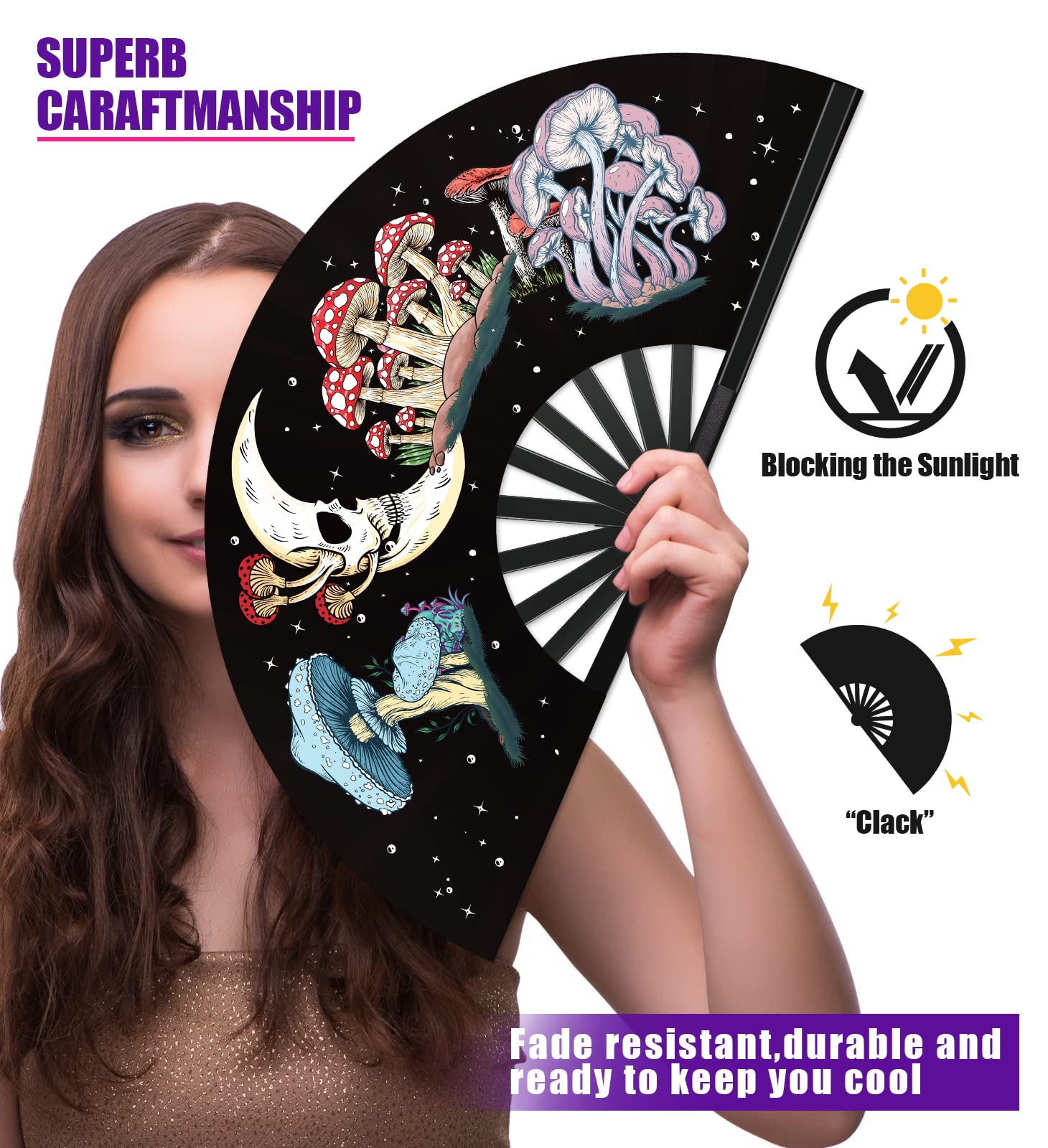 EDM Rave Fan - Large Folding Clack Fan for Halloween, Music Festivals & Parties | Perfect for EDM Events, Costume Accessories & Dance Performances