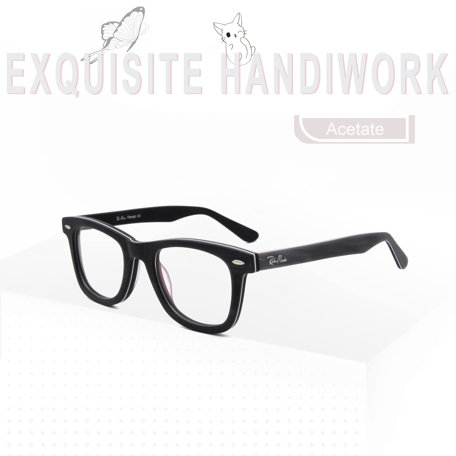 Stylish Acetate Non-Prescription Eyeglasses for Women & Men - Fashionable Unisex Frames for Work, Reading & Everyday Wear