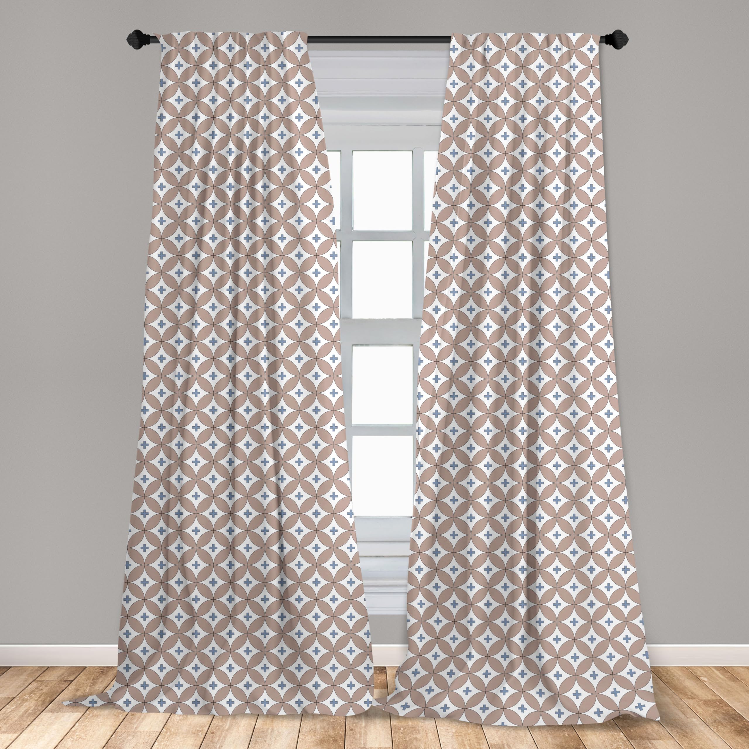 Ambesonne Geometric Window Curtains - Abstract Entwined Circles with Plus Signs Design, Lightweight Blackout Drapes 2-Panel Set (28