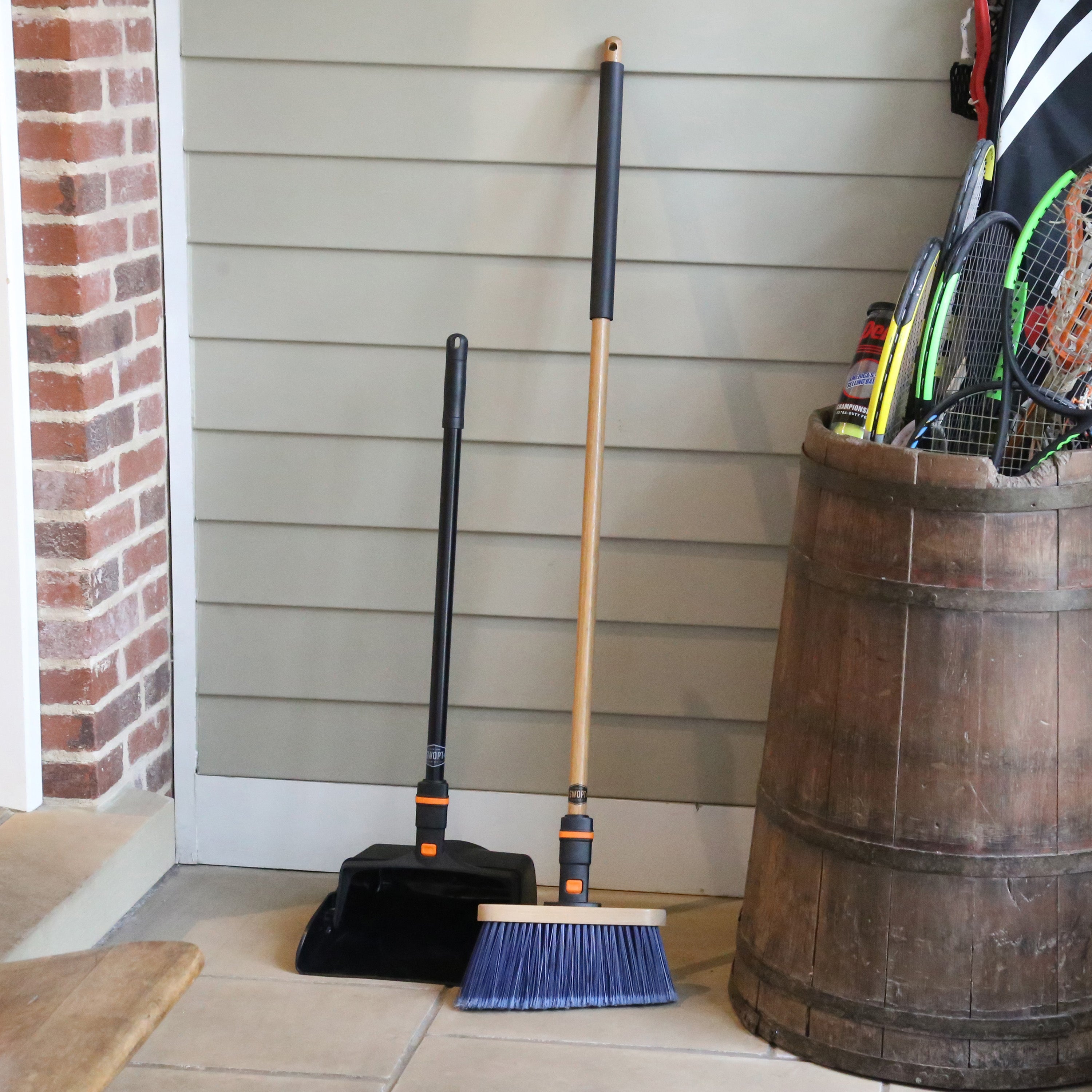 12 Inch Upright Dust Pan with Long Handle - Heavy Duty Broom and Dustpan Set for Hardwood Floors, Tile, Laminate - Ideal for Home, Office, Kitchen Cleaning
