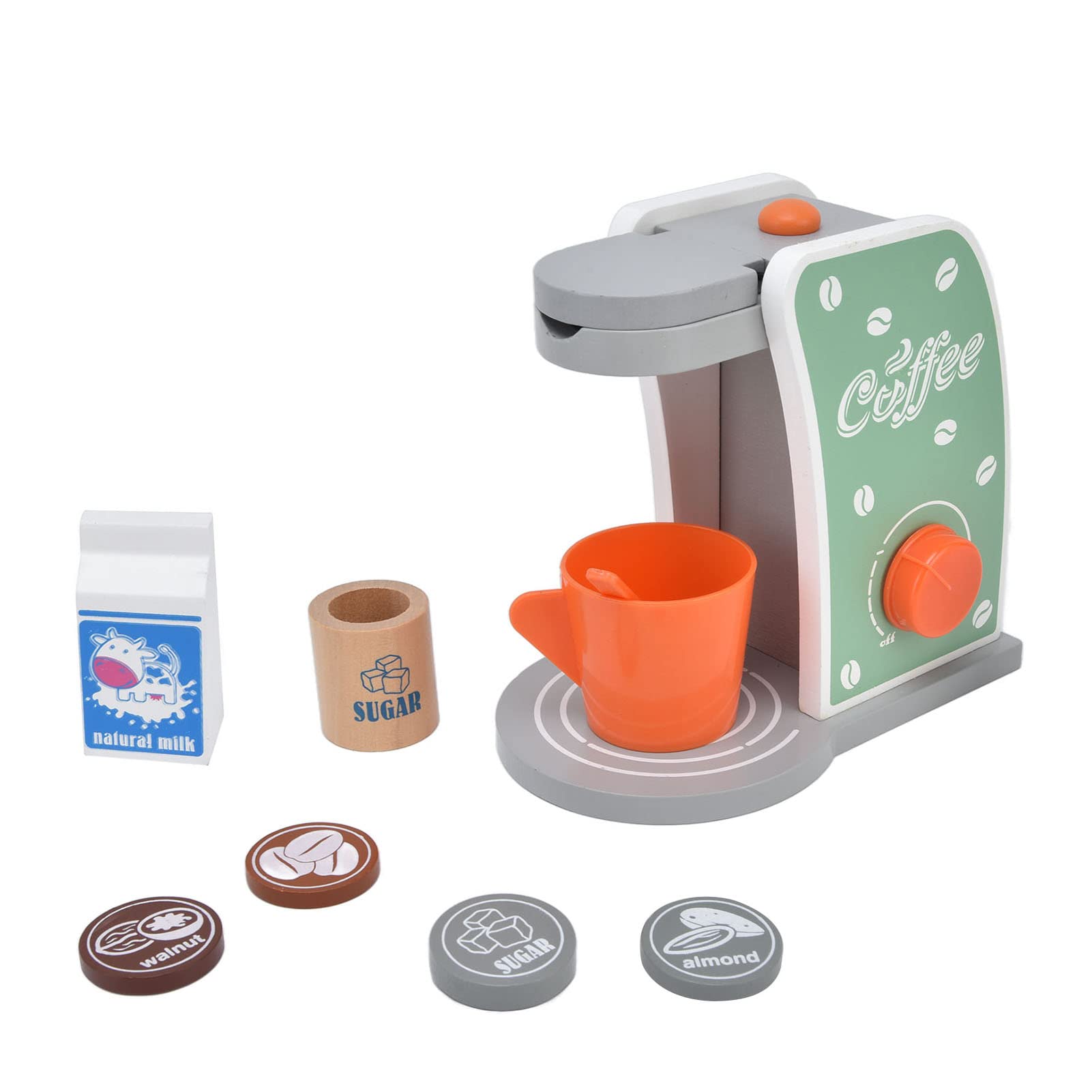 BORDSTRACT 9Pcs Wooden Coffee Maker Espresso Playset - Pretend Play Kitchen Toys for Toddlers, Boys & Girls - Perfect for Role Play, Early Learning & Fun Family Time
