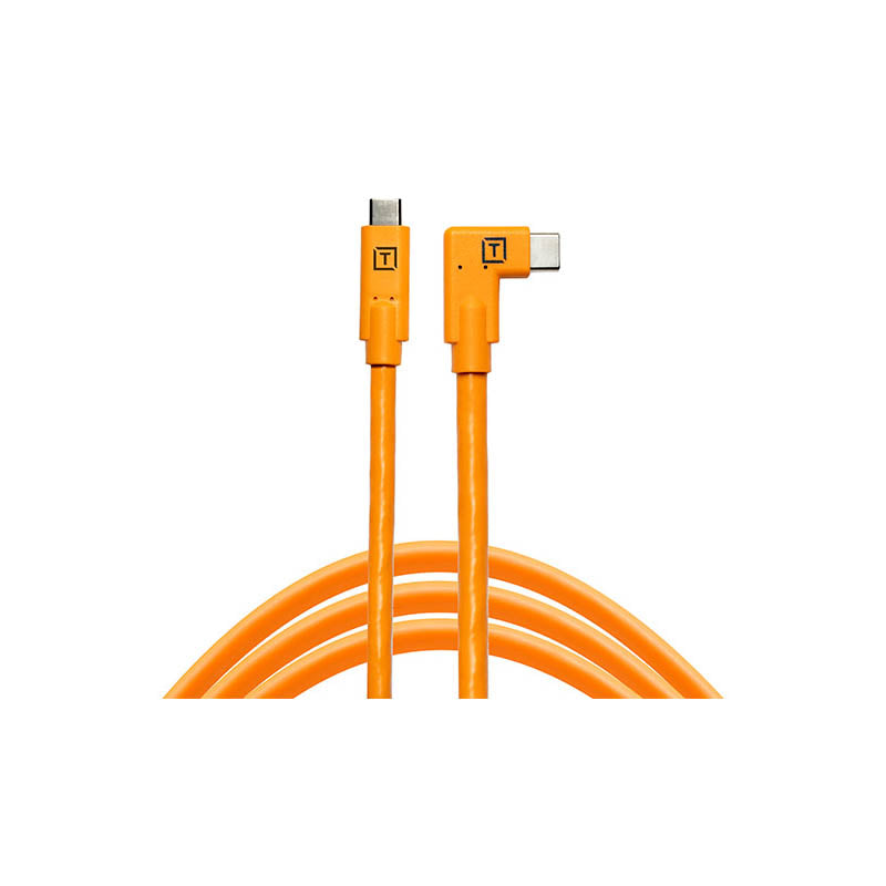 TetherPro 4.6m (15ft) USB C to USB C Right Angle Cable - High Speed Charging & Data Sync - High Visibility Orange - Perfect for Gaming, VR Headsets & Tight Spaces