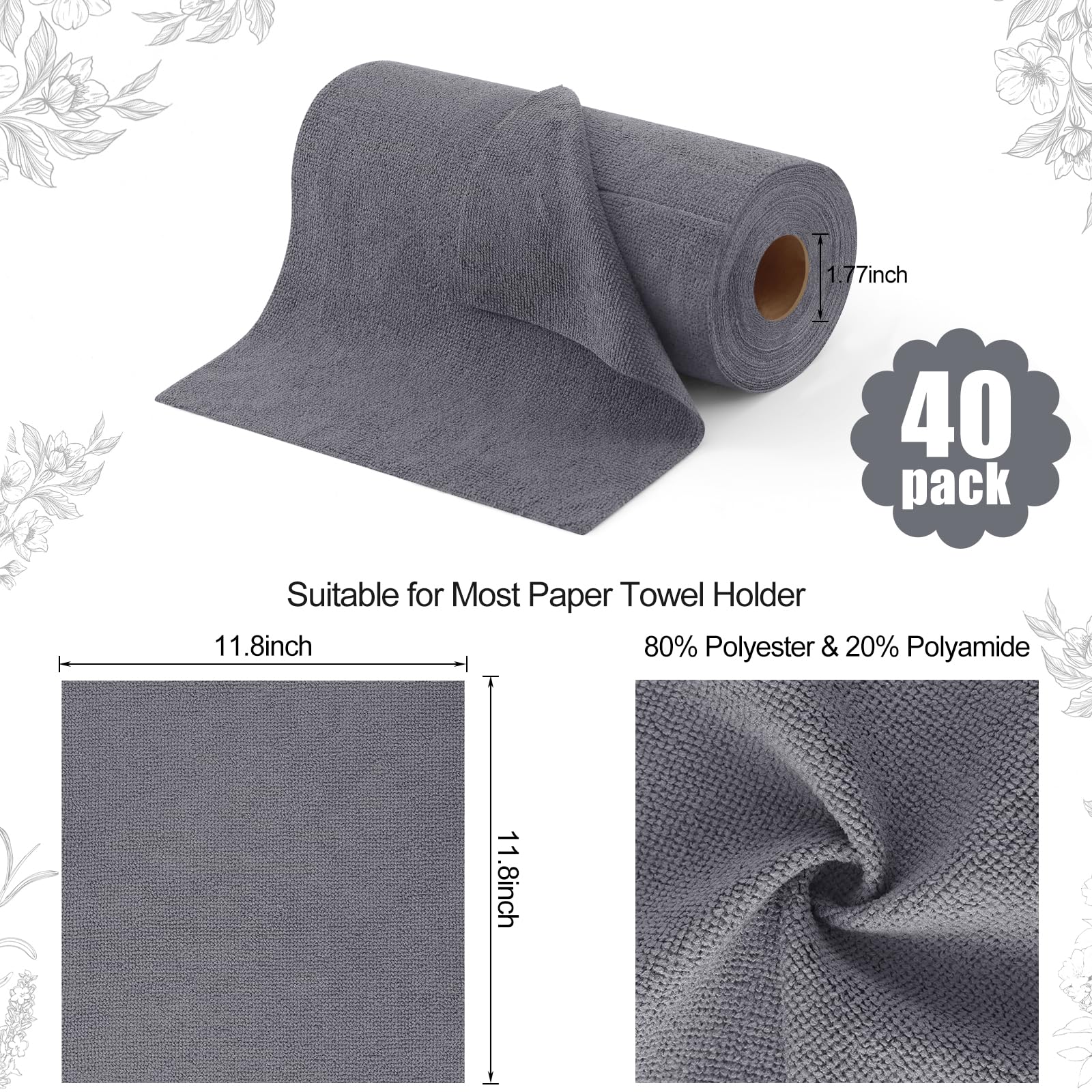 Homaxy Tear Away Dish Cloths Rolls - 40 Sheets 11.8