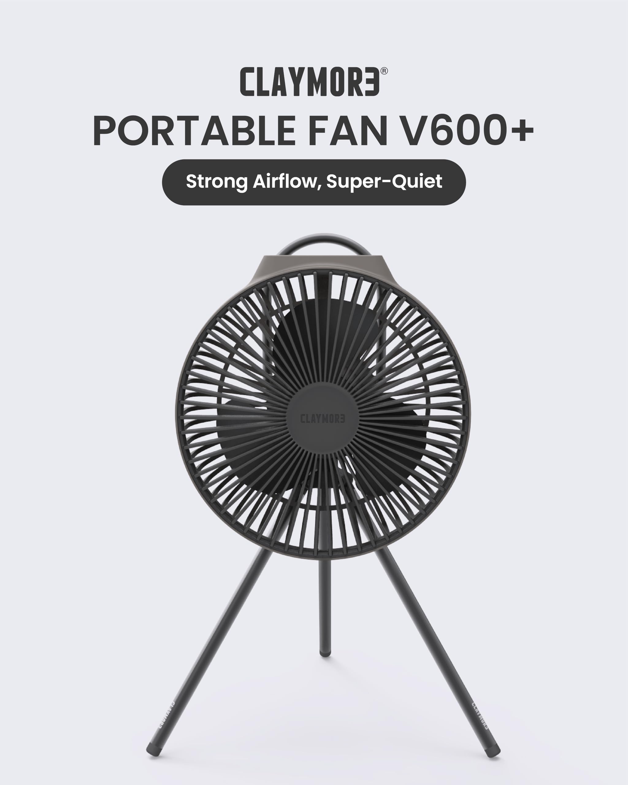 Claymore V600+ Portable Fan - Super Quiet USB-C Rechargeable Desk & Table Fan with Long-Lasting Battery | Perfect for Home Office, Bedroom, Outdoor Camping & Travel | Includes Storage Case (Warm Gray)