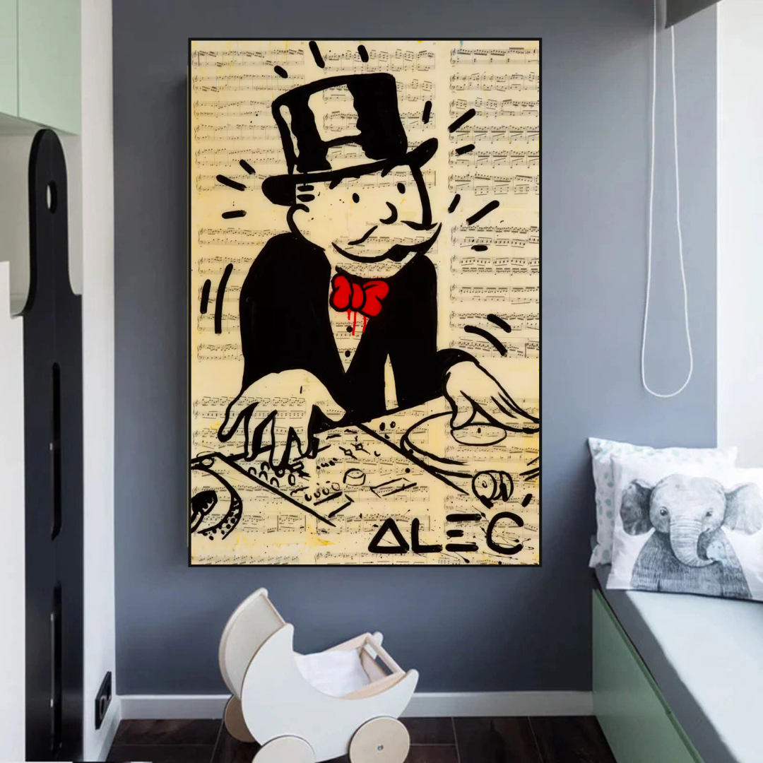 Alec Monopoly DJ Icon Art Canvas Print - Money Man Series | Pop Art Wall Decor for Home, Office & Music Studio