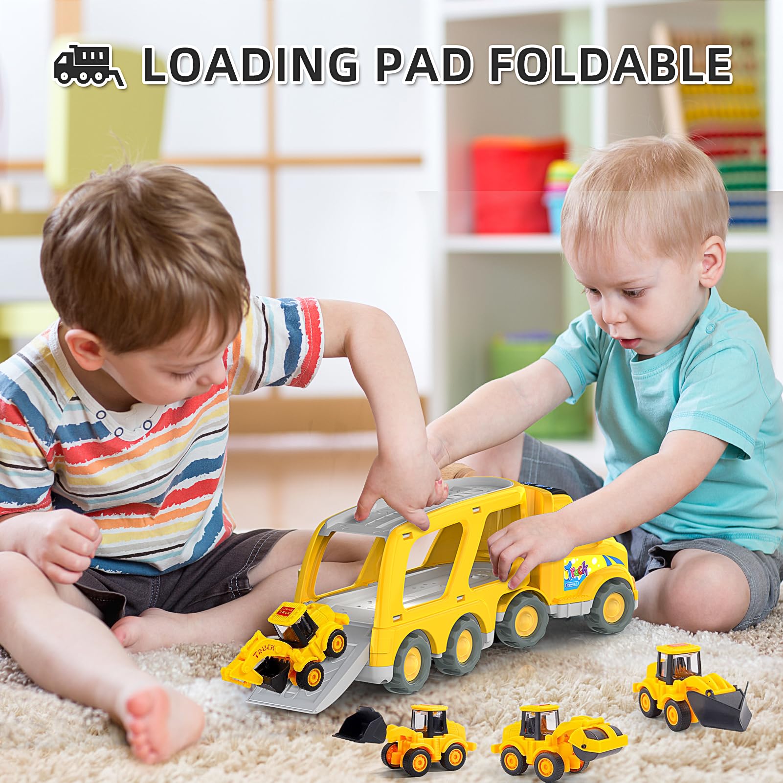 Veslier Construction Truck Toys for Toddlers & Kids Ages 1-6 - Dump Truck Carrier Transport Vehicles for Boys & Girls - Best Christmas Birthday Gift for 1-3 & 3-5 Year Olds - Pretend Play, Sandbox, Outdoor & Indoor Learning Toys