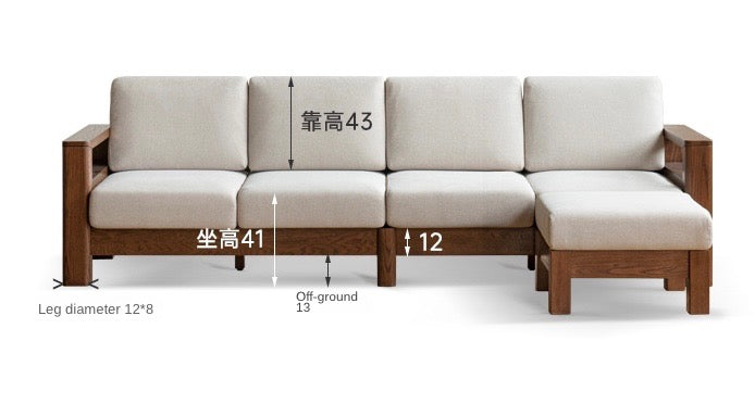 Solid Oak Wood Walnut Fabric Sofa - Modern Living Room Furniture for Home & Office Comfort