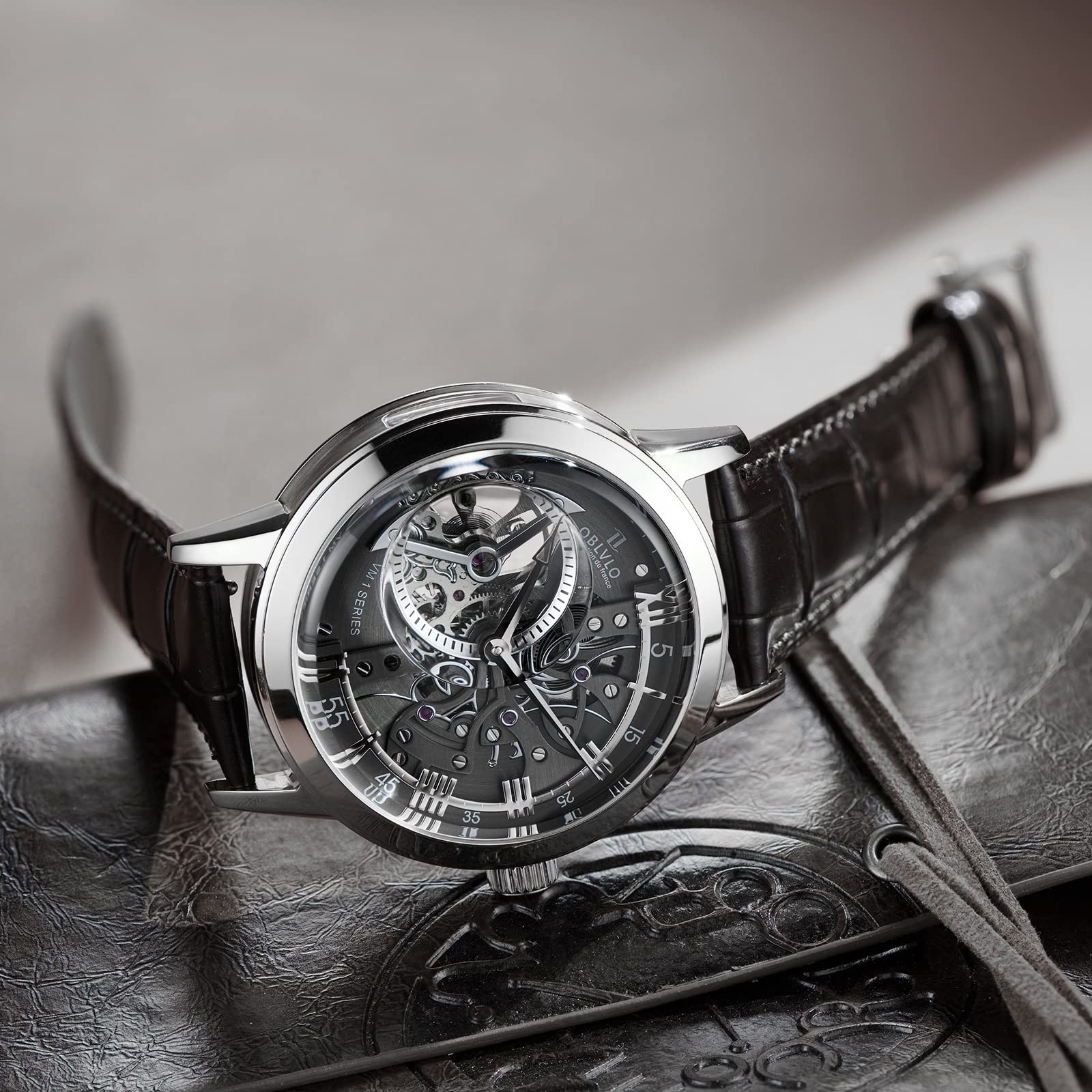 Luxury Rose Gold Men's Automatic Skeleton Watch with Genuine Leather Strap VM-1 - Perfect for Business Meetings, Formal Events & Everyday Wear