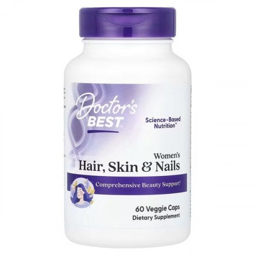 Doctor's Best Women's Hair, Skin & Nails Supplement - 60 Vegan Capsules for Stronger Hair, Glowing Skin & Healthy Nails - Perfect for Daily Beauty Routine & Anti-Aging Care
