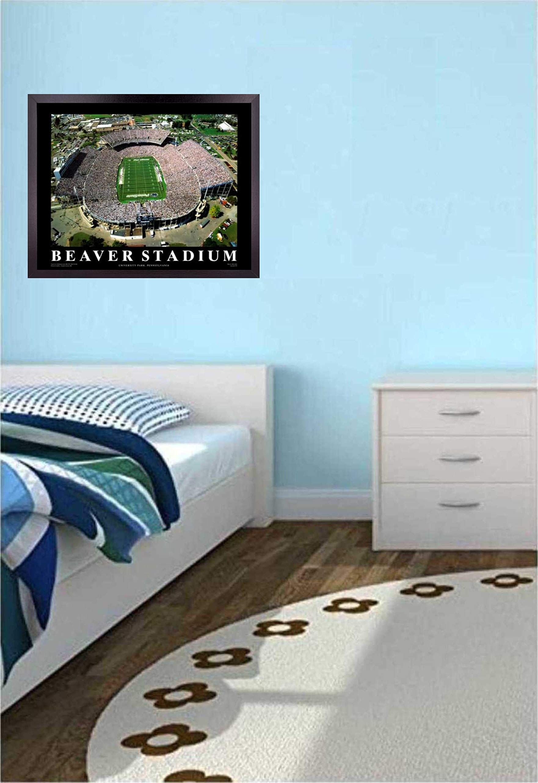 Penn State Football Stadium Wall Art - 23x29 Framed Poster of PSU Nittany Lions Beaver Stadium Aerial View | College Sports Decor for Bedroom, Man Cave & Game Room | Perfect Gift for Football Fans & Alumni