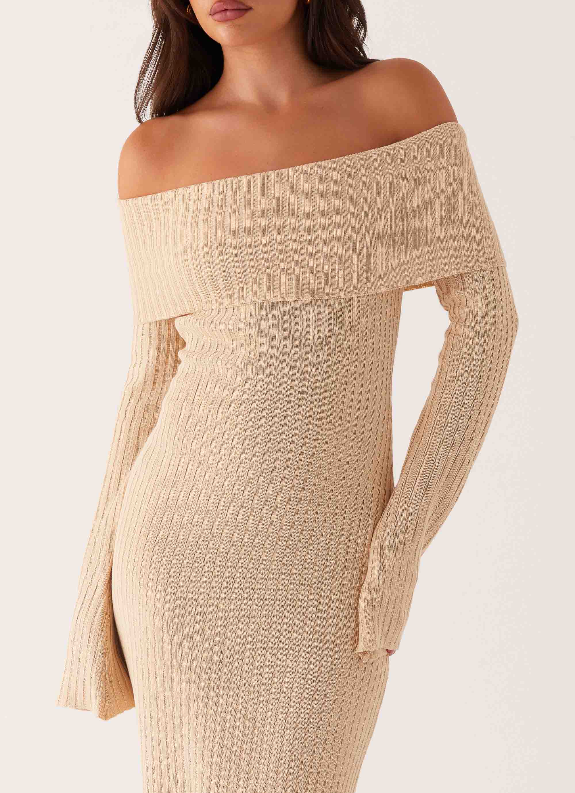 Elegant Jacqueline Knit Maxi Dress in Beige - Perfect for Casual Outings, Beach Vacations & Summer Weddings