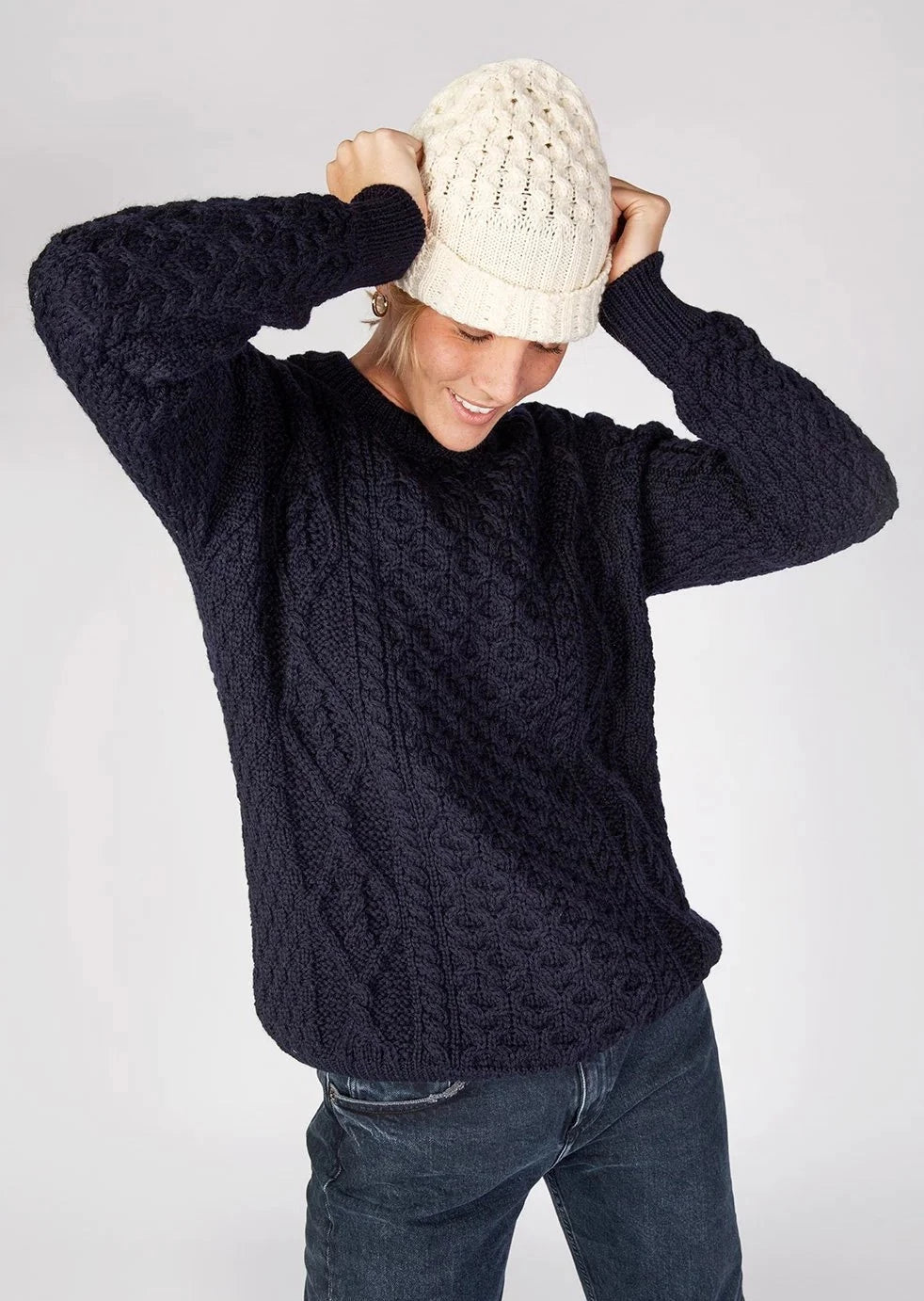 Ireland's Eye Aran Hat - 100% Wool Knit Beanie for Men & Women | Warm Winter Hat for Outdoor Activities, Hiking & Cold Weather