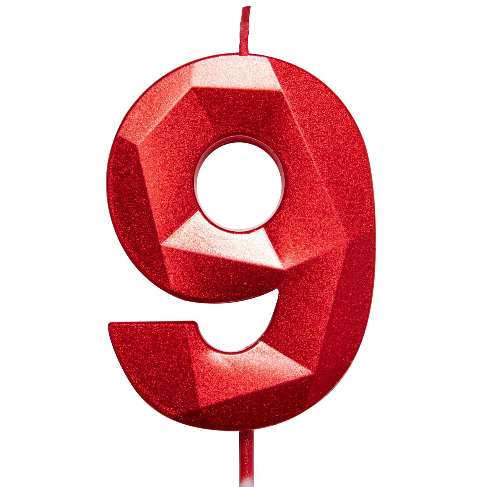2.75 Inch Tall 3D Diamond Shaped Bright Red Number 9 Birthday Cake Candles - Premium Cake Topper for Adult & Kids Birthday Parties, Family Celebrations, Baking Decorations (Perfect for Cakes, Cupcakes, and Dessert Displays)