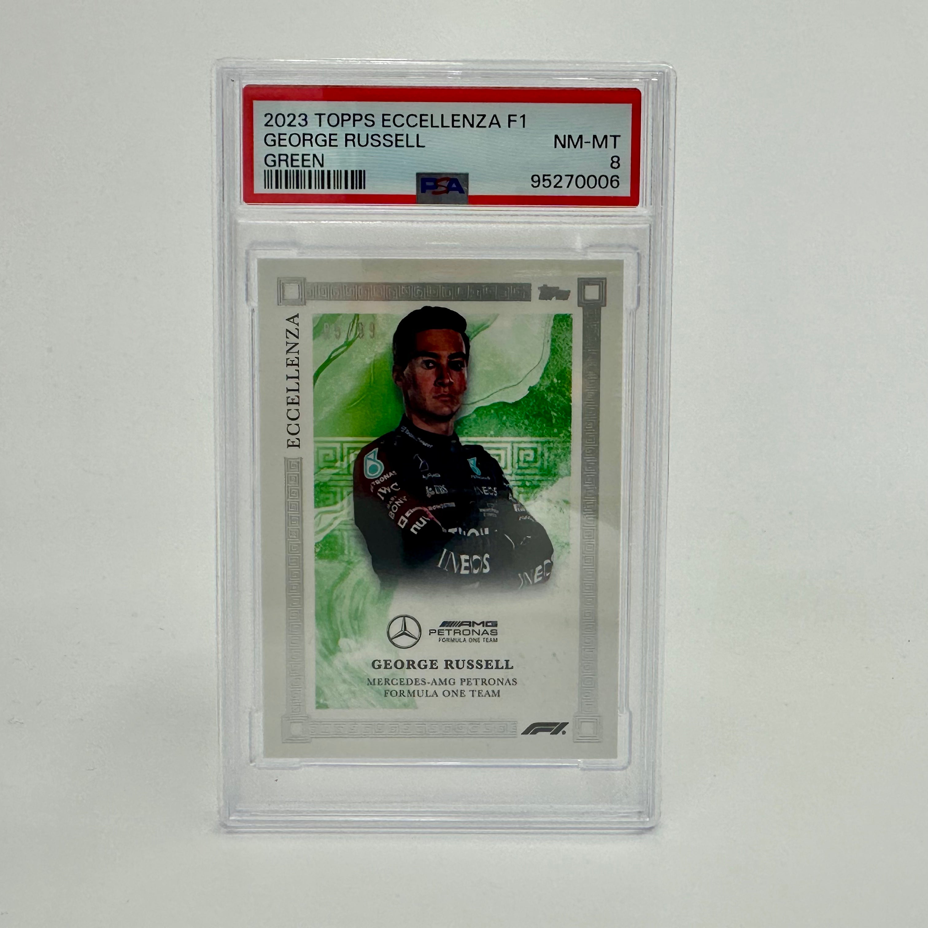 PSA 8 George Russell 2023 Eccellenza Green #85/99 - Rare Trading Card for Collectors & Sports Fans - Perfect for Display, Investment & Fantasy Leagues
