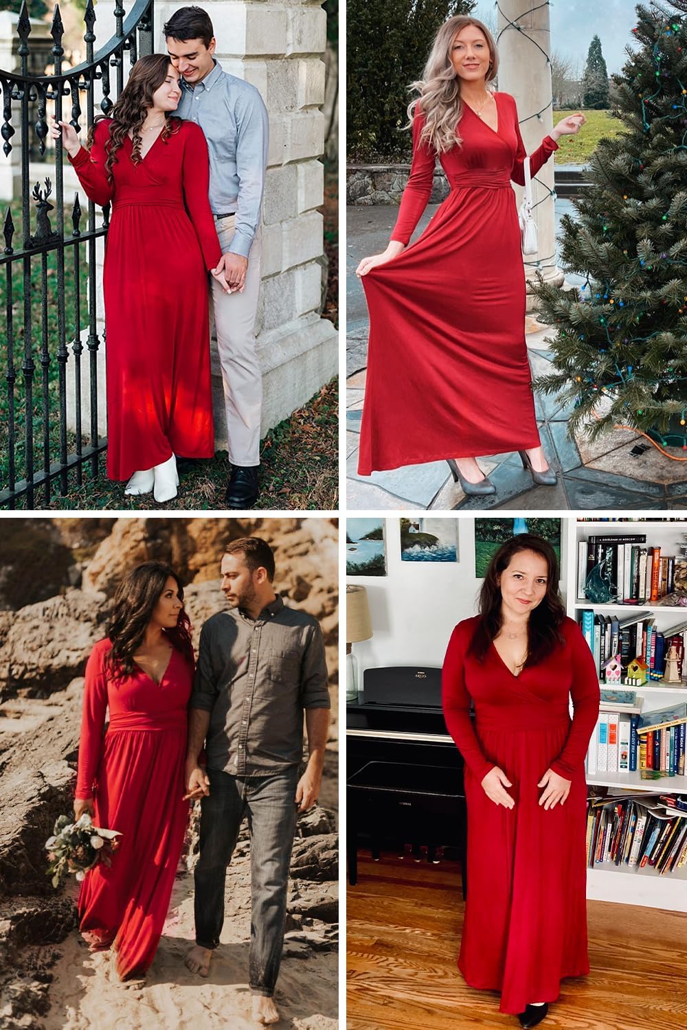 OUGES Women's V-Neck Wrap Waist Maxi Dress with Long/Short Sleeve Options - Elegant Flowy Summer Dress for Beach, Wedding & Party Occasions