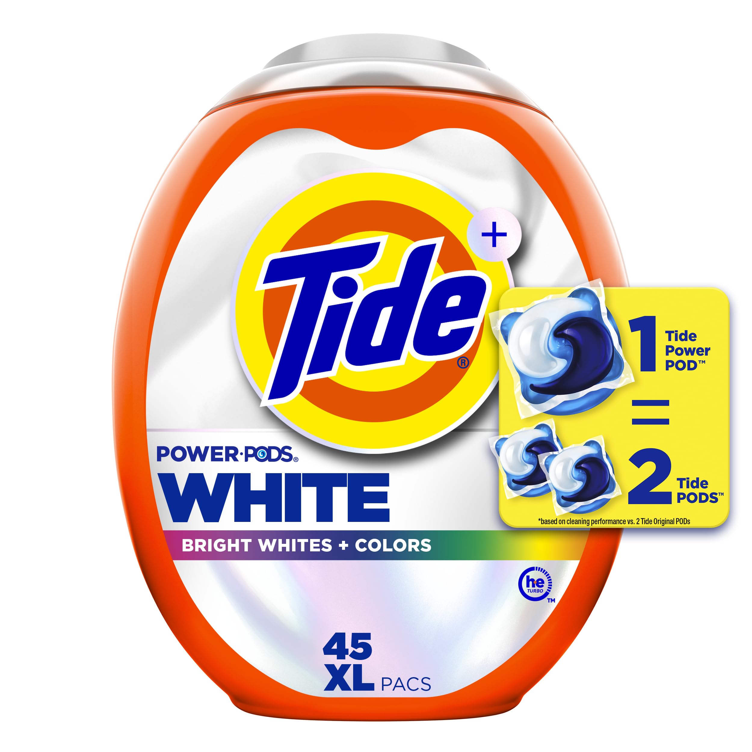 Tide Power PODS Plus Ultra OXI White and Bright Laundry Detergent - 45 Count | Advanced Stain Removal & Whitening Power | Perfect for Whites, Colors & Everyday Laundry | Ideal for Families, College Dorms & Travel